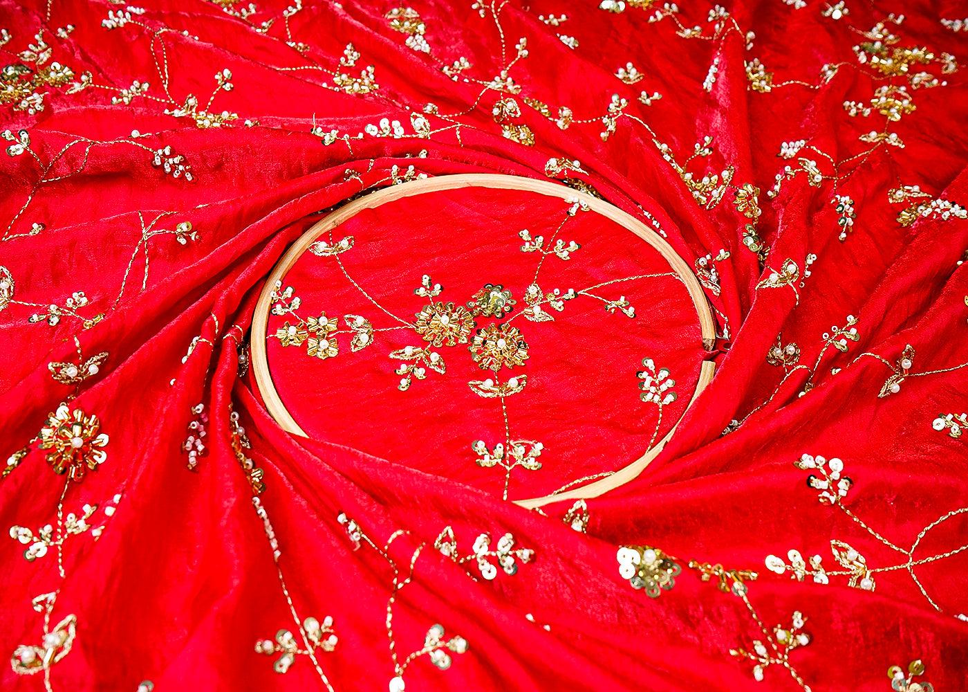 (Pre-Cut 0.9 MTR) Pink Diamond Silk Fabric With All Over Zari, Sequins, Bead And Katdana Work 18679