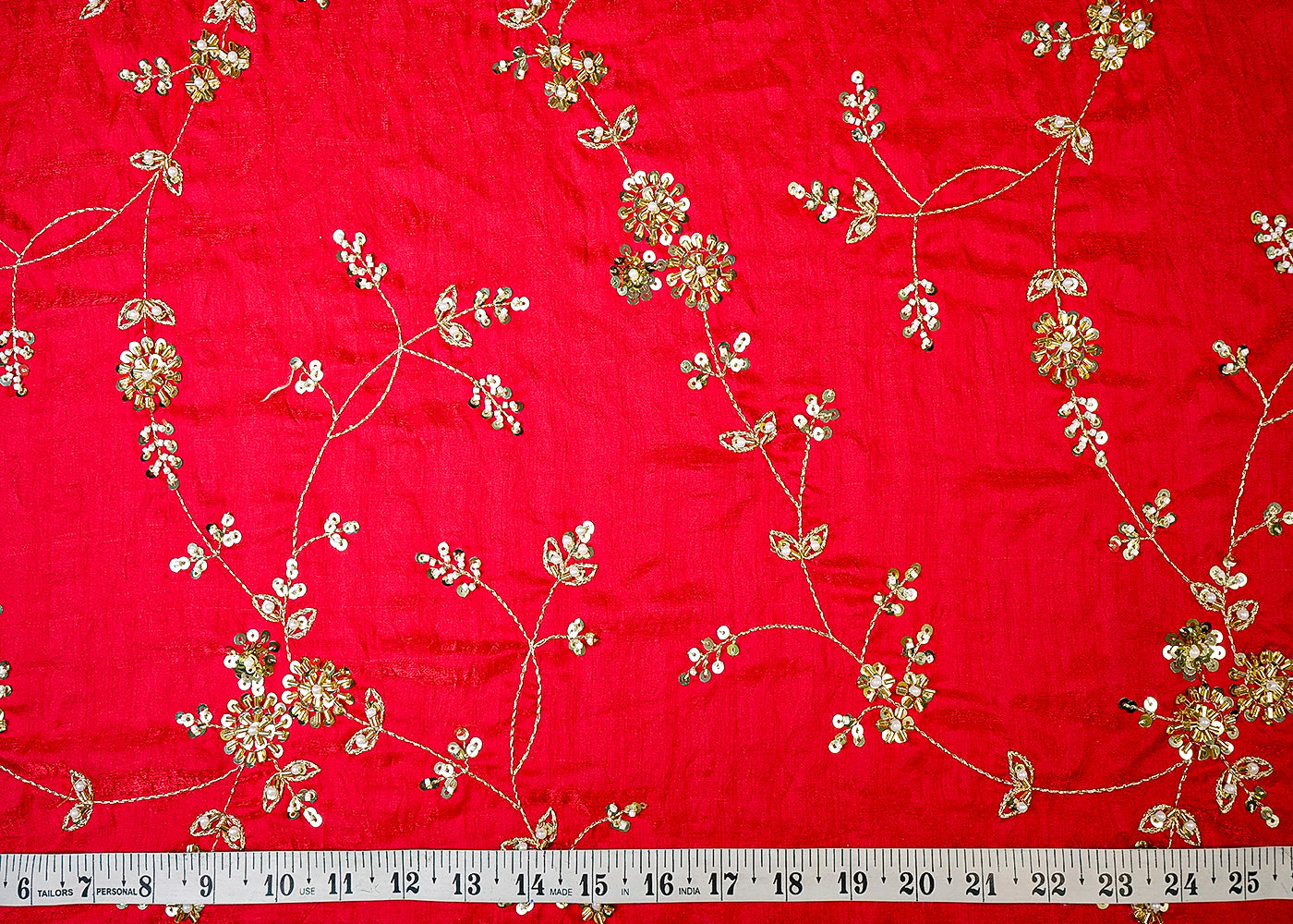 (Pre-Cut 0.9 MTR) Pink Diamond Silk Fabric With All Over Zari, Sequins, Bead And Katdana Work 18679
