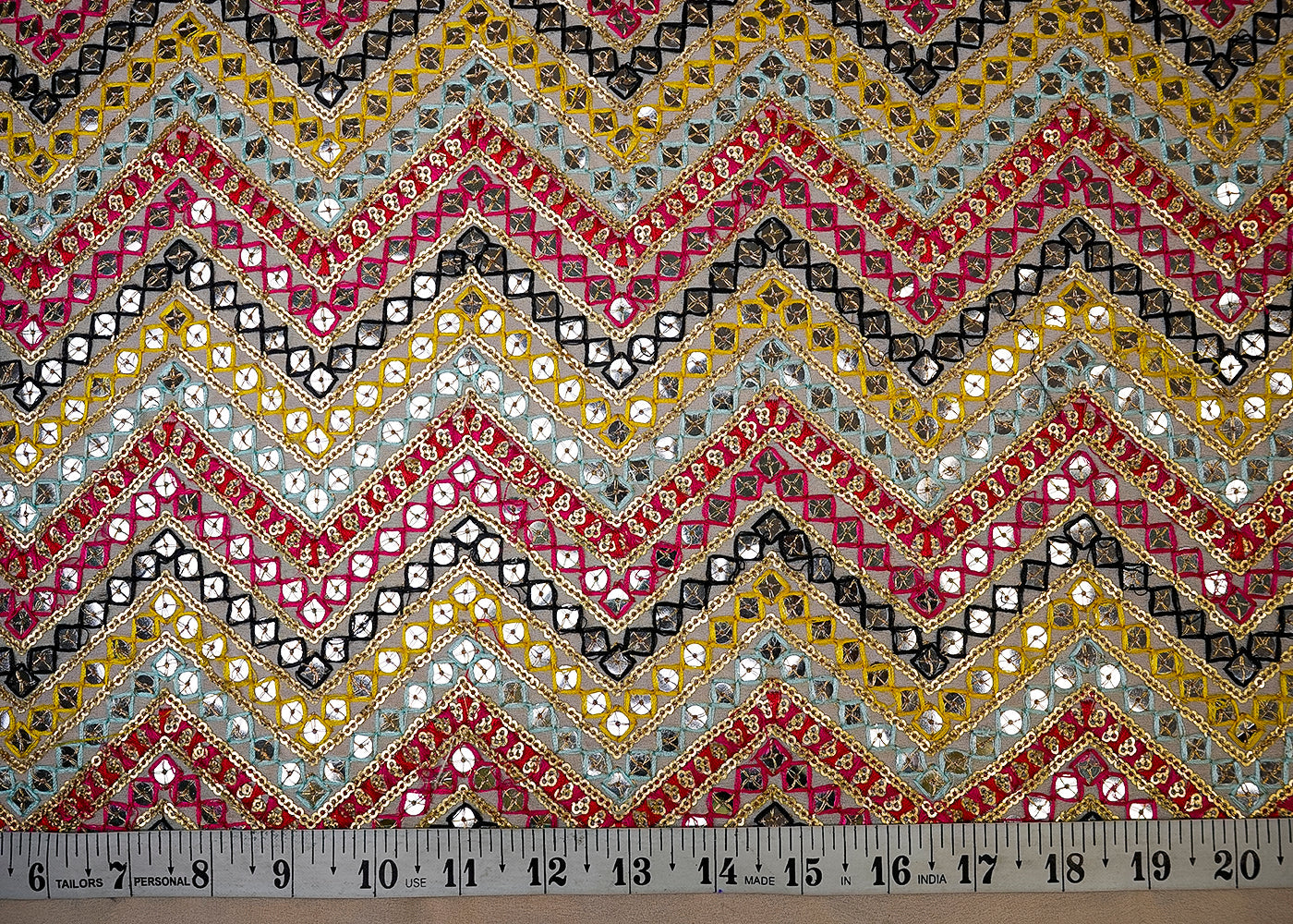 (Pre-Cut 1.5 MTR) White Georgette Fabric With All Over Sequins And Thread Work 18684