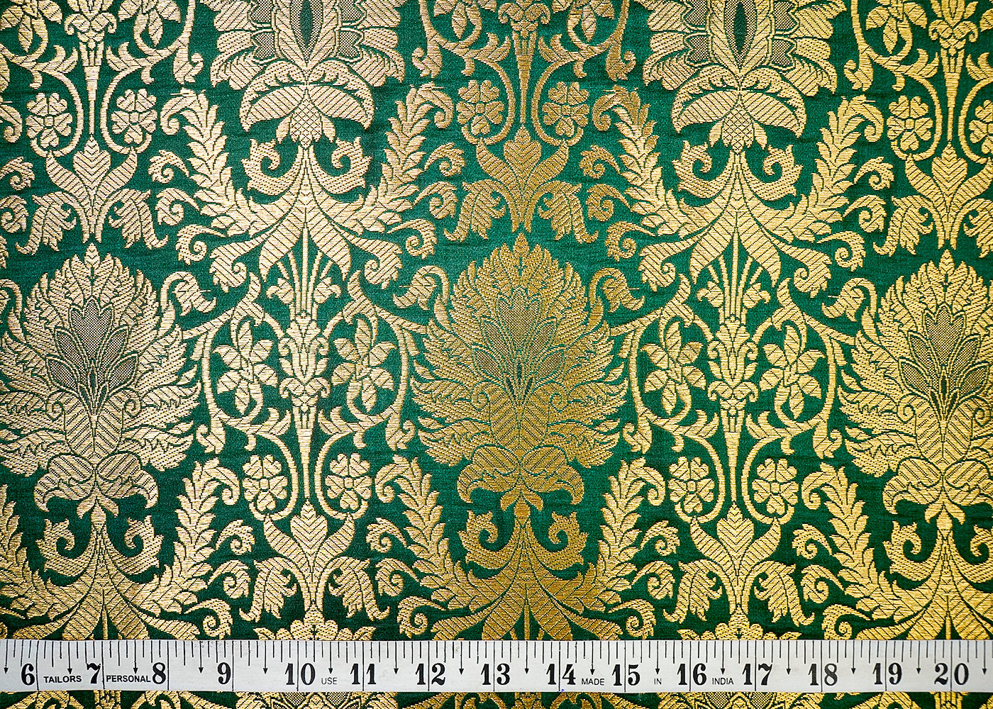 (Pre-Cut 0.75 MTR) Geen Banarasi Brocade Fabric With All Over Golden Zari Handloom 18687