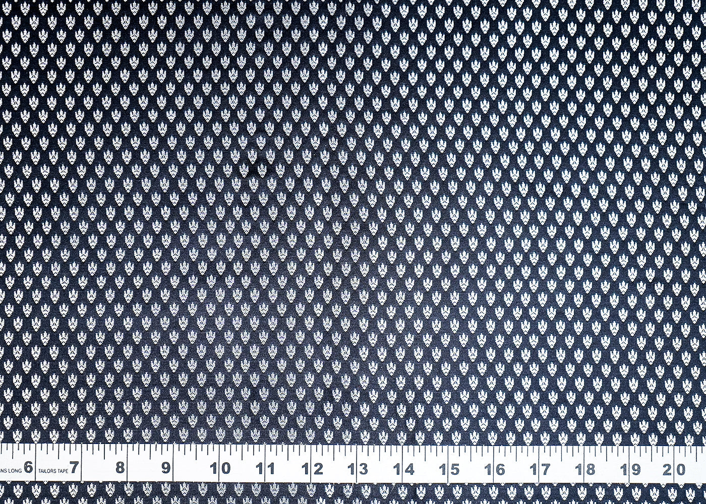 (Pre-Cut 0.85 MTR) Black Banarasi Brocade Fabric With All Over Silver Zari Handloom 18691