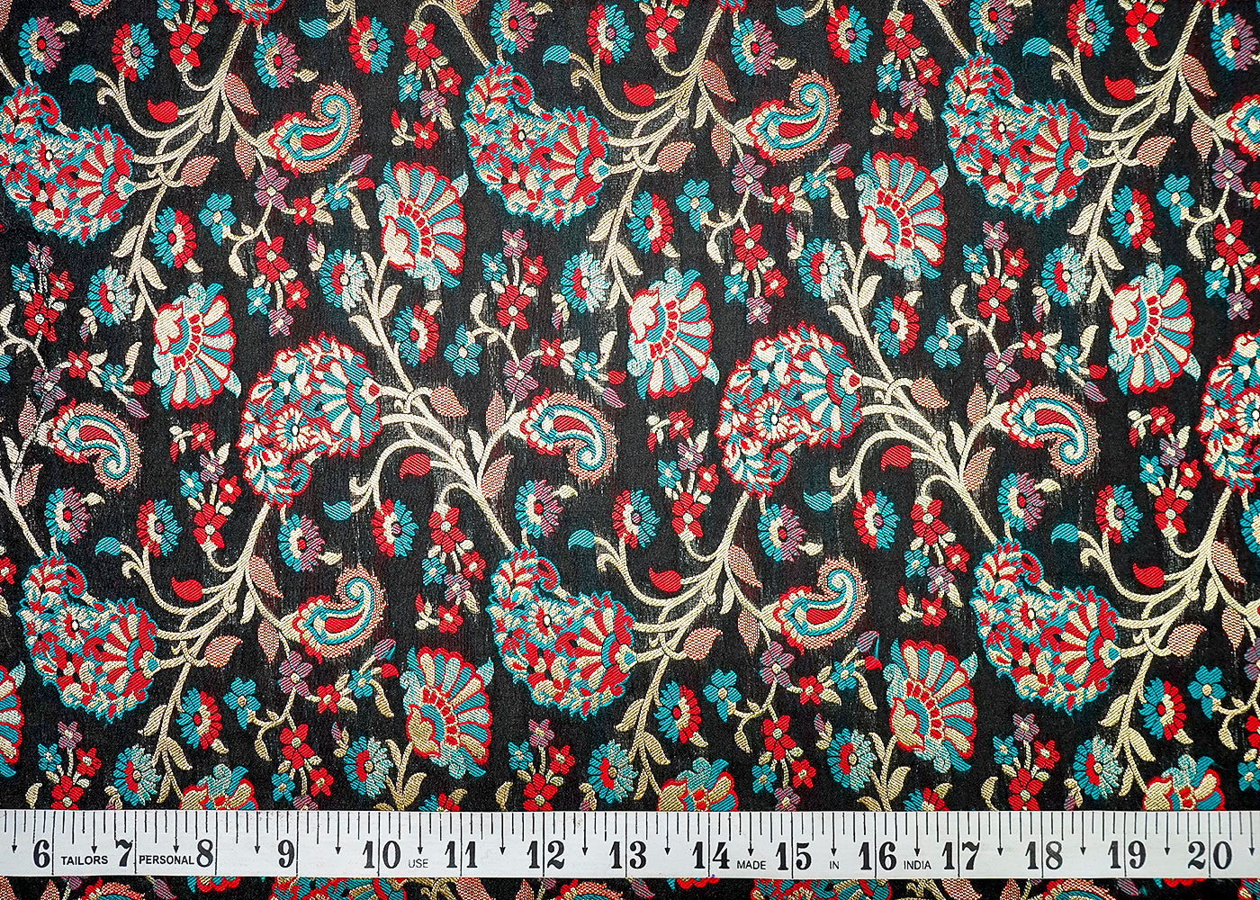 (Pre-Cut 1.65 MTR) Black Banarasi Brocade Fabric With All Over Thread And Zari Work 18693
