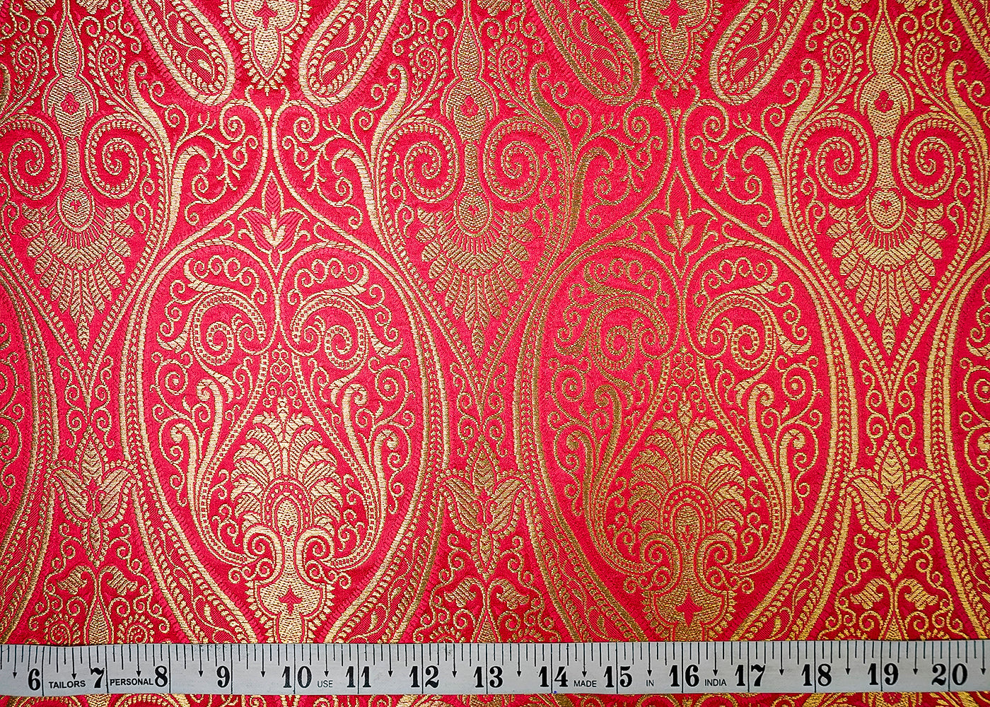 (Pre-Cut 1 MTR) Coral Pink Banarasi Brocade Fabric With All Over Golden Zari Handloom 18694