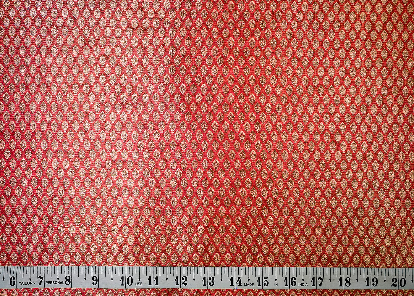(Pre-Cut 0.7 MTR) Light Red Banarasi Brocade Fabric With All Over Golden Zari Handloom 18696