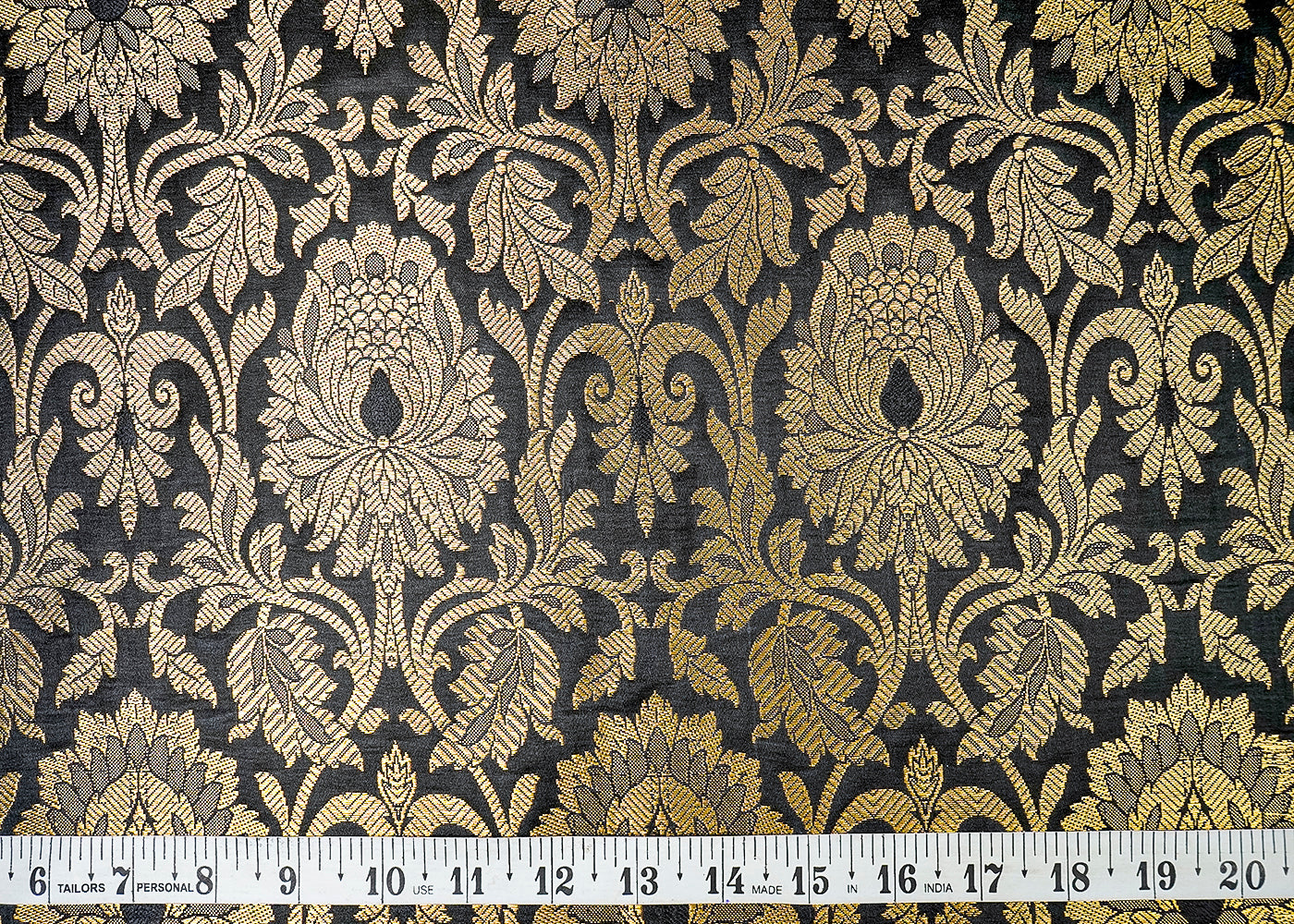 (Pre-Cut 0.8 MTR) Black Banarasi Brocade Fabric With All Over Golden Zari Handloom 18698