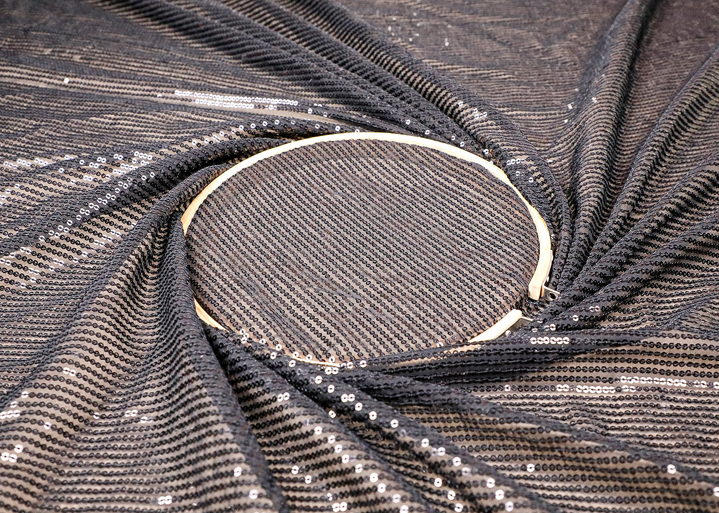 (Pre-Cut 2 MTR) Black Georgette Fabric With All Over Sequins Work 18726