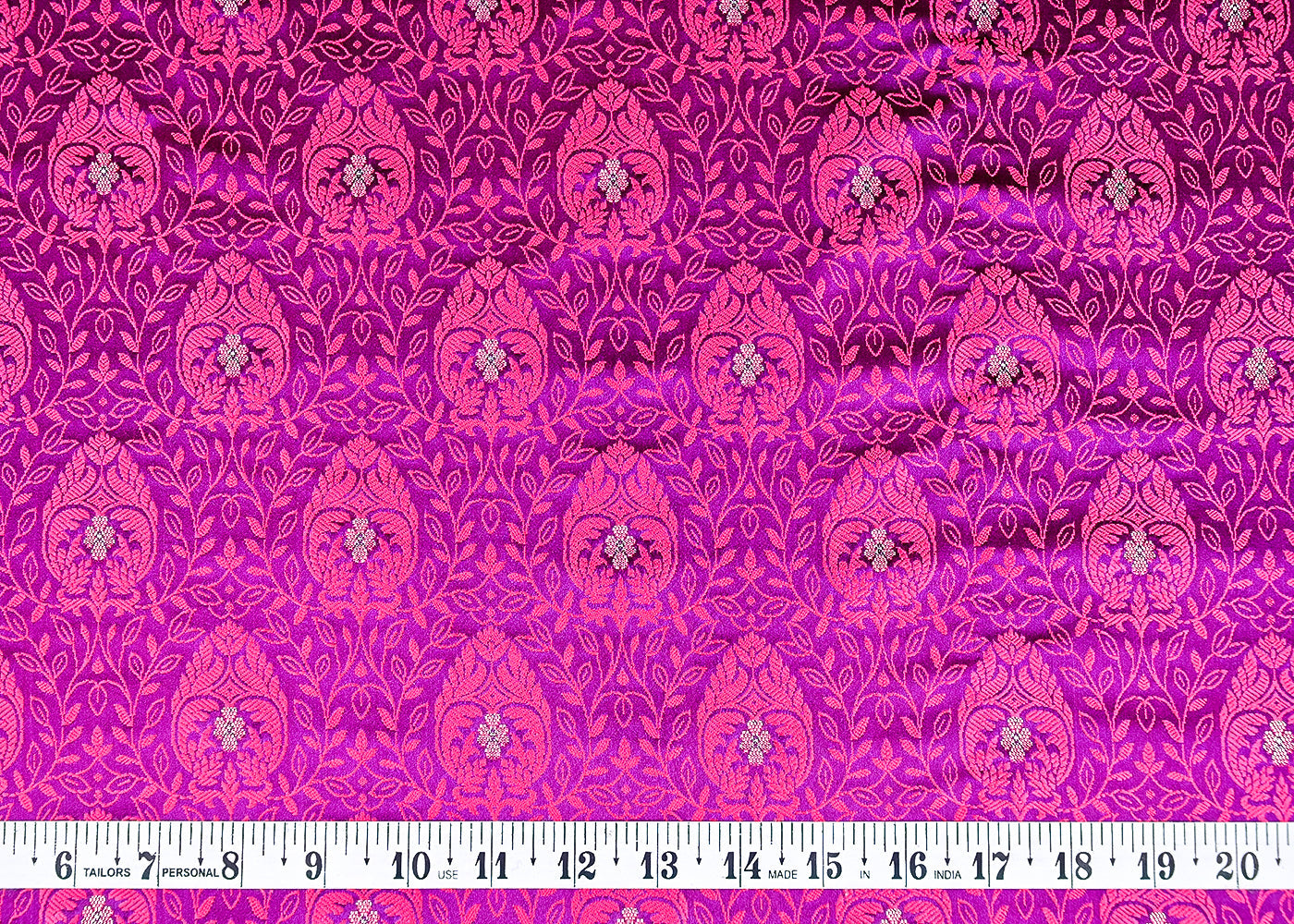 (Pre-Cut 1 MTR) Purple Banarasi Brocade Fabric With All Over Thread And Zari Handloom 18735