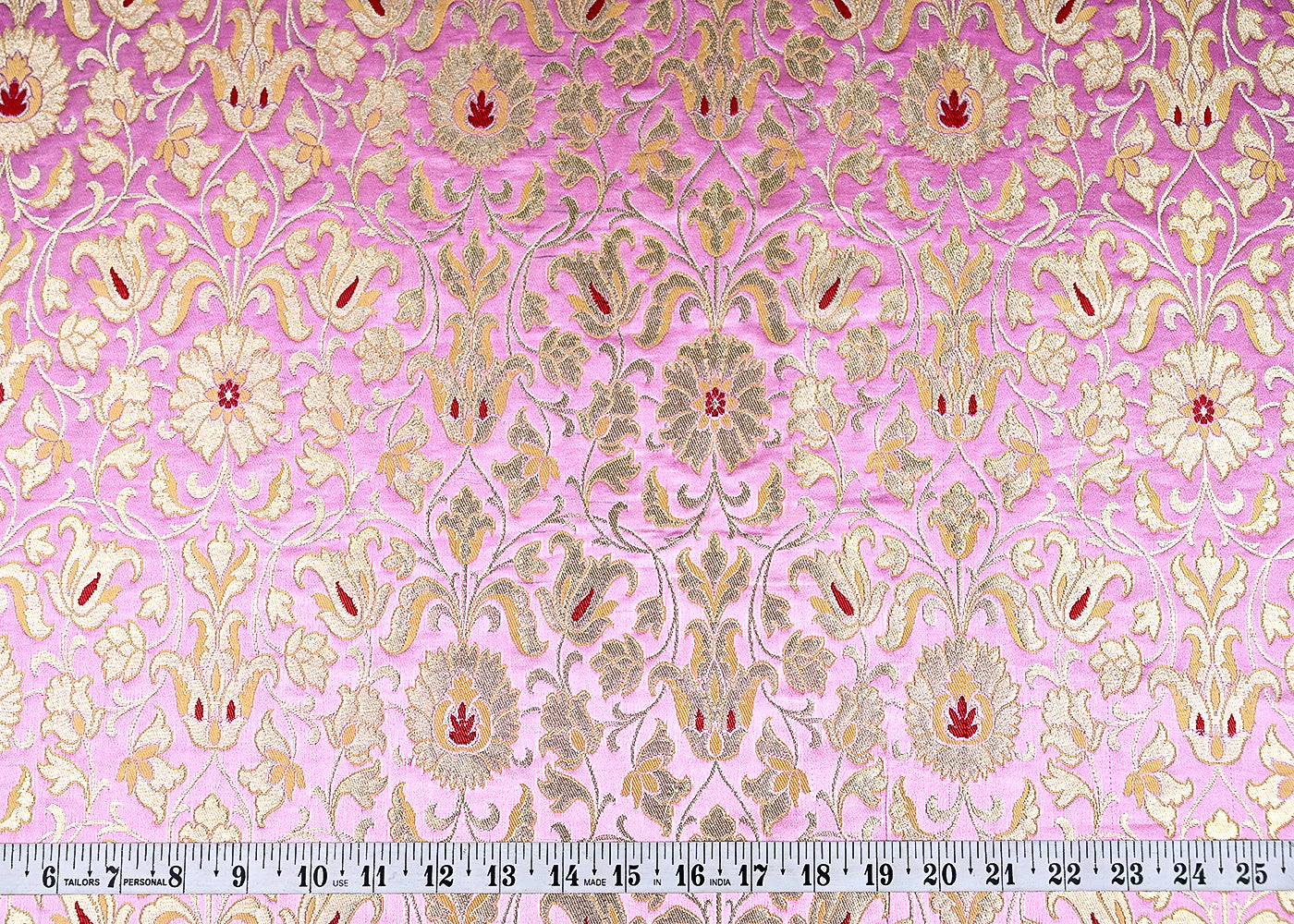(Pre-Cut 1 MTR) Baby Pink Banarasi Brocade Fabric With All Over Thread And Zari Handloom 18738