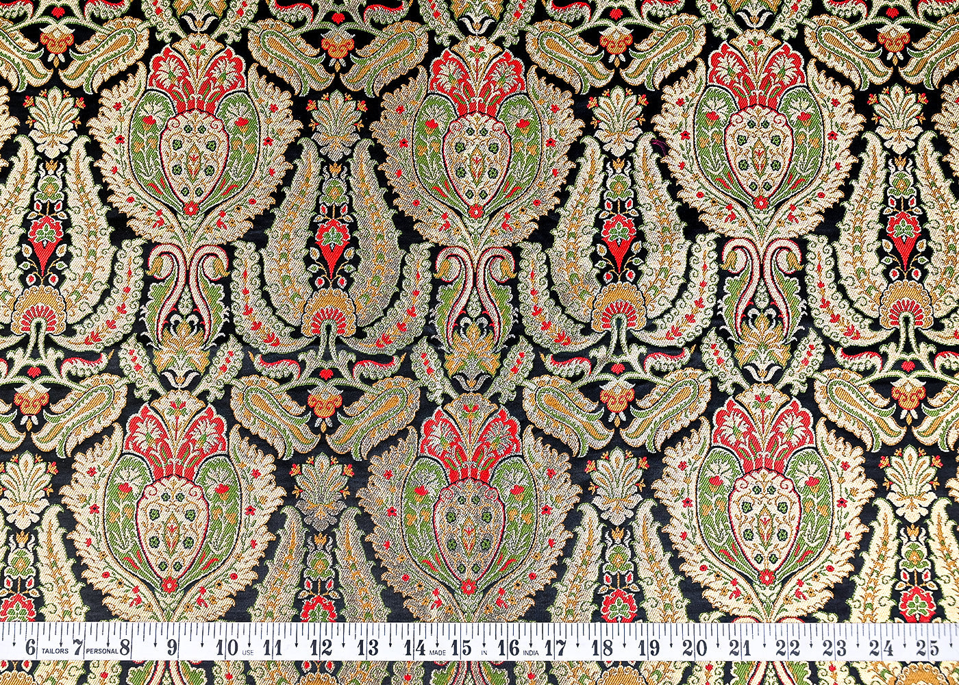 (Pre-Cut 0.7 MTR) Black Banarasi Brocade Fabric With All Over Thread And Zari Handloom 18741