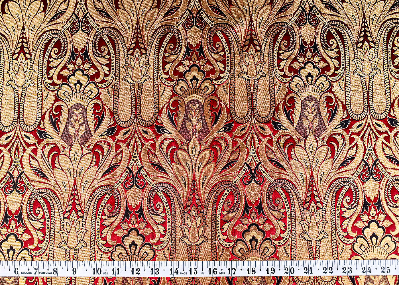 (Pre-Cut 1 MTR) Maroon Banarasi Brocade Fabric With All Over Thread And Zari Handloom 18747