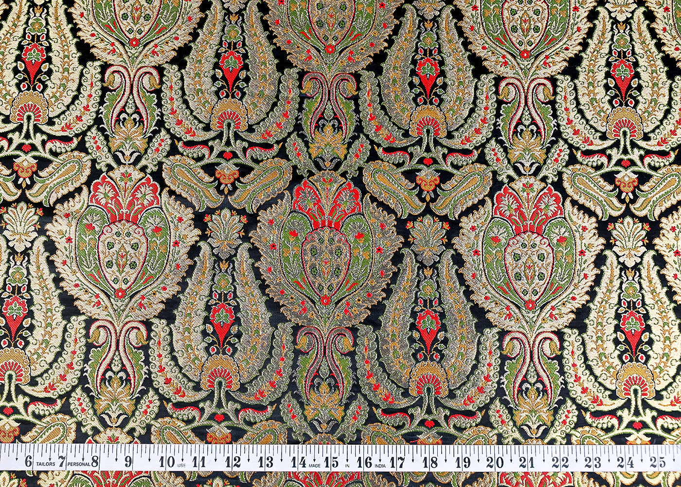 (Pre-Cut 1.1 MTR) Black Banarasi Brocade Fabric With All Over Thread And Zari Handloom 18749