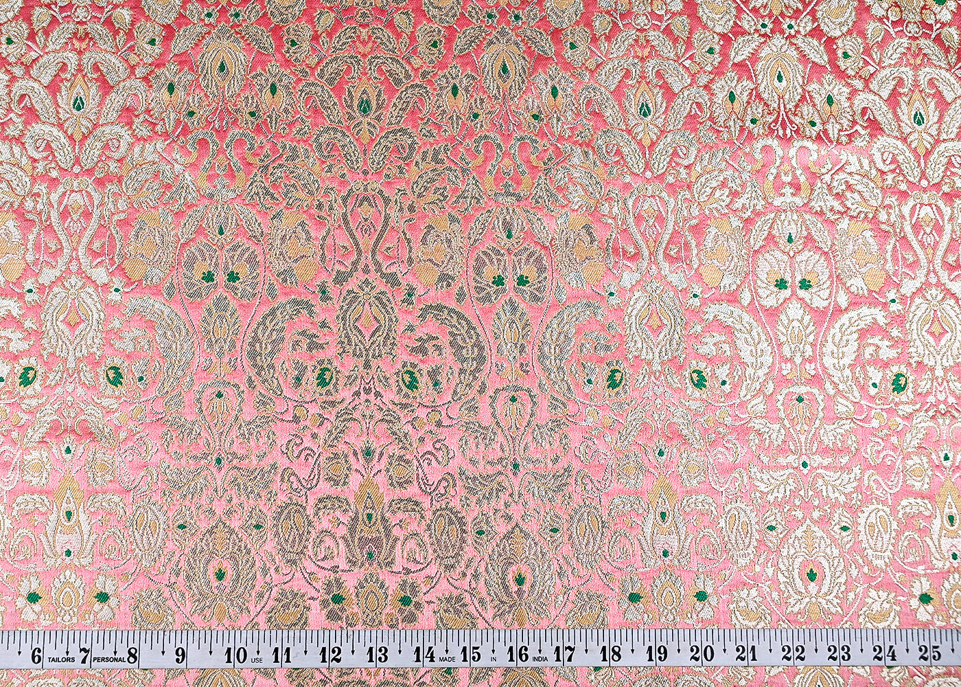 (Pre-Cut 0.9 MTR) Baby Pink Banarasi Brocade Fabric With All Over Thread And Zari Handloom 18756