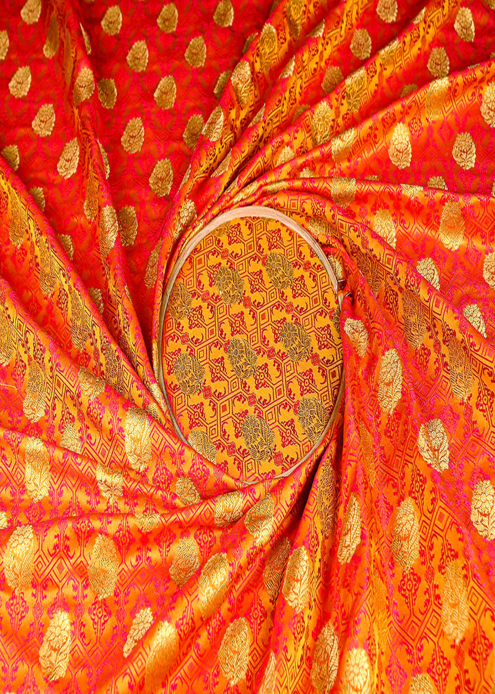 (Pre-Cut-2.4-MTR)-Mustard-Banarasi-Brocade-Fabric-With-All-Over-Thread-And-Zari-Handloom-18758