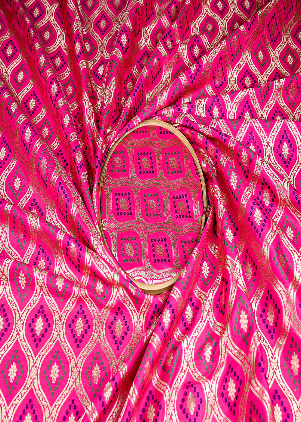 (Pre-Cut-2.75-MTR)-Rani-Pink-Banarasi-Brocade-Fabric-With-All-Over-Thread-And-Zari-Handloom-18771