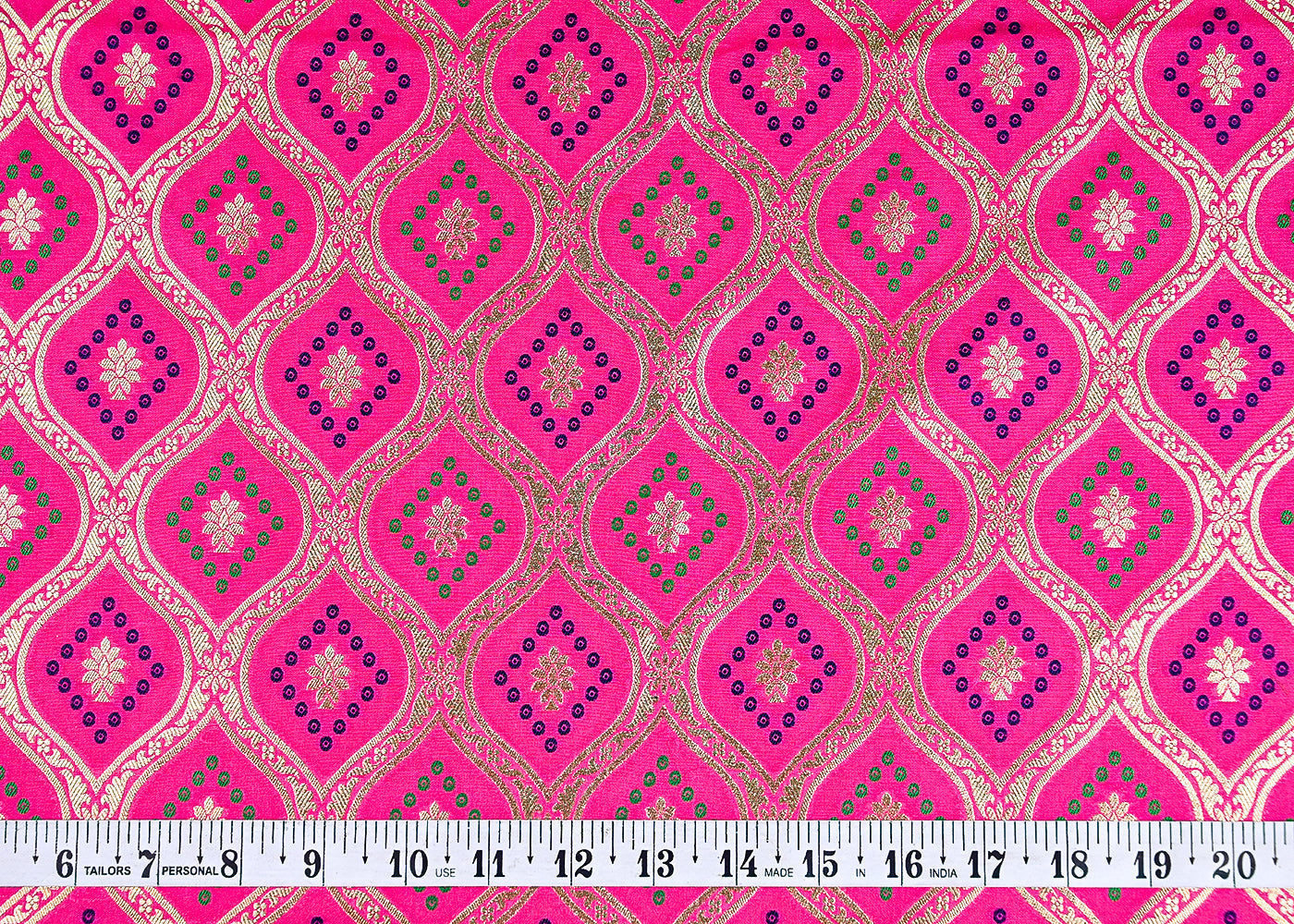 (Pre-Cut 2.75 MTR) Rani Pink Banarasi Brocade Fabric With All Over Thread And Zari Handloom 18771
