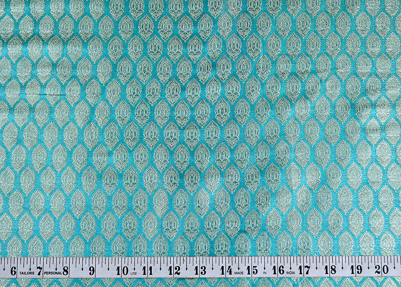 (Pre-Cut 2.45 MTR) Sky Blue Banarasi Brocade Fabric With All Over Golden Zari Handloom 18772