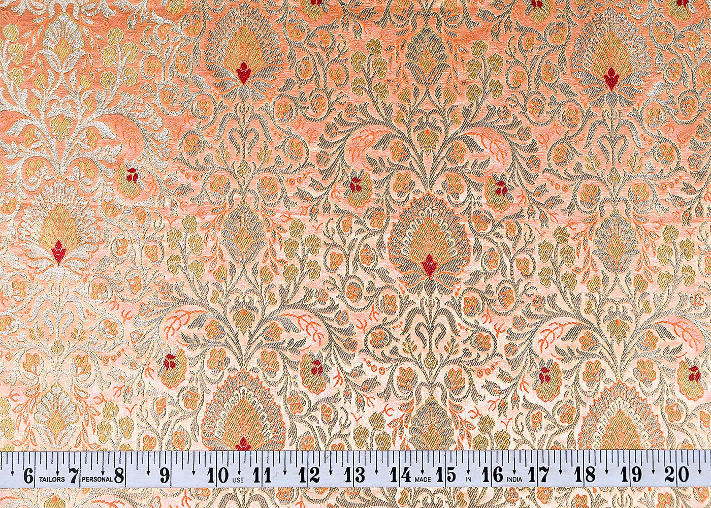 (Pre-Cut 1.35 MTR) Peach Banarasi Brocade Fabric With All Over Thread And Zari Handloom 18776