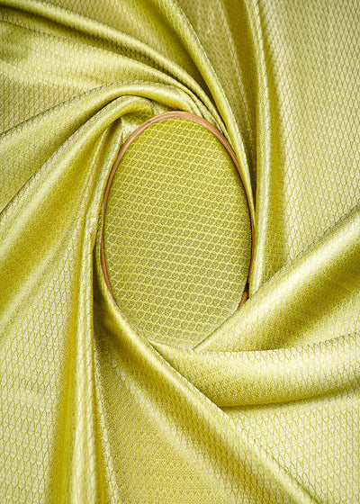 (Pre-Cut 2.3 MTR) Pista Green Banarasi Brocade Fabric With All Over Golden Zari Handloom 18788