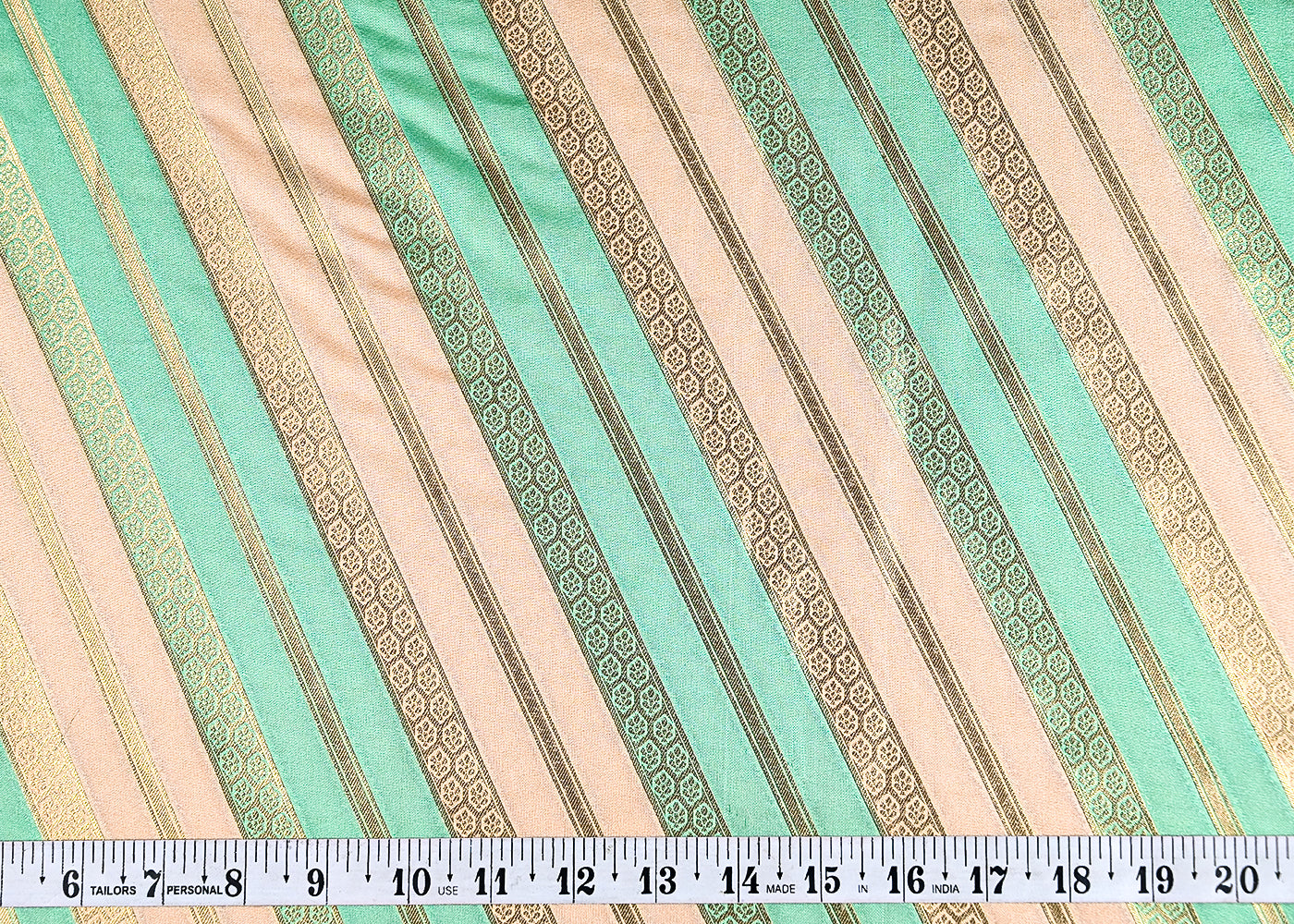 (Pre-Cut 2.75 MTR) Green Banarasi Brocade Fabric With All Over Golden Zari Handloom 18792