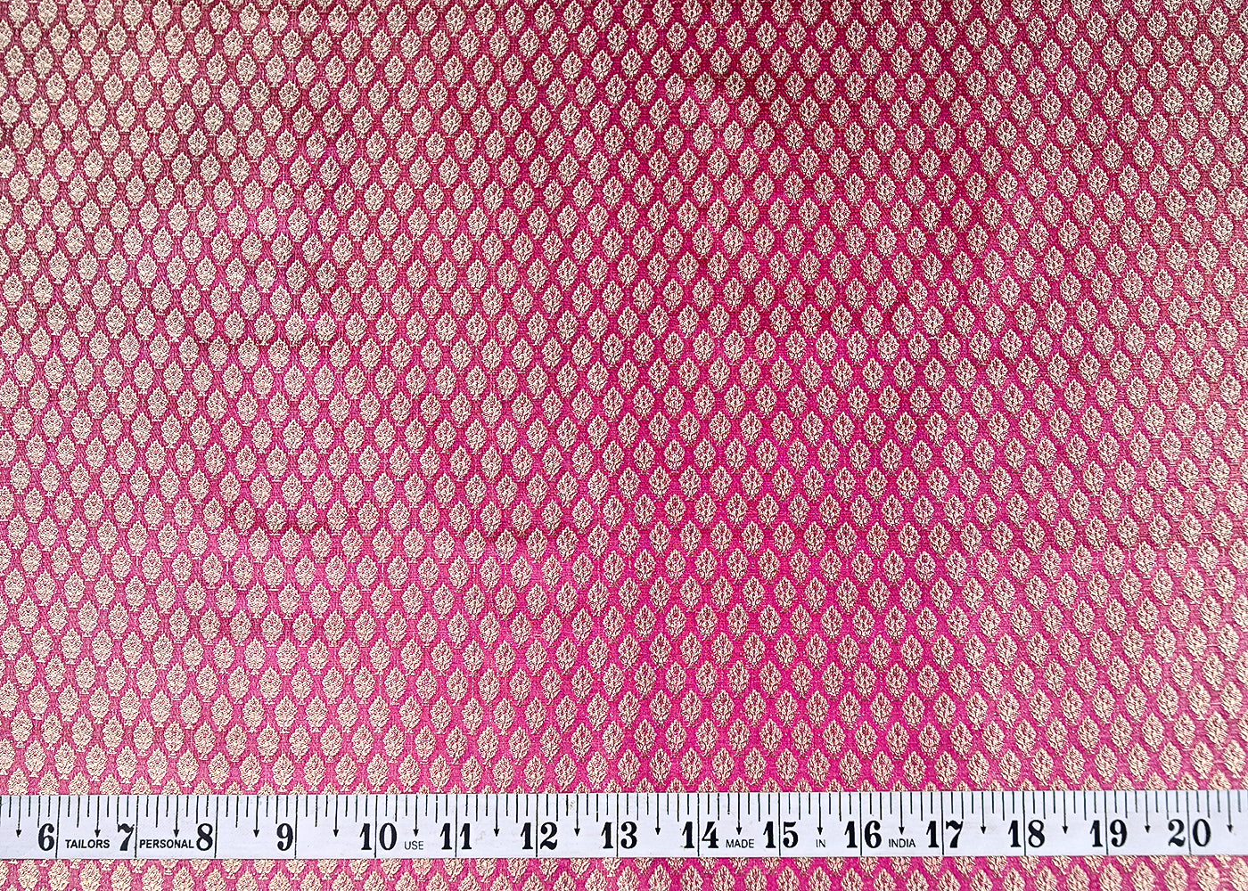 (Pre-Cut 1.35 MTR) Purple Banarasi Brocade Fabric With All Over Golden Zari Handloom 18793