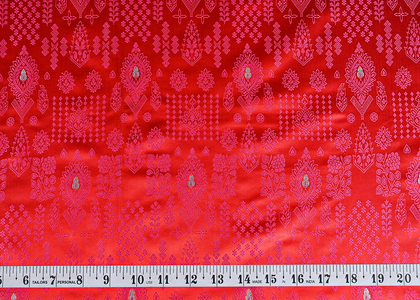 (Pre-Cut 1 MTR) Red Banarasi Brocade Fabric With All Over Thread And Zari Handloom 18798