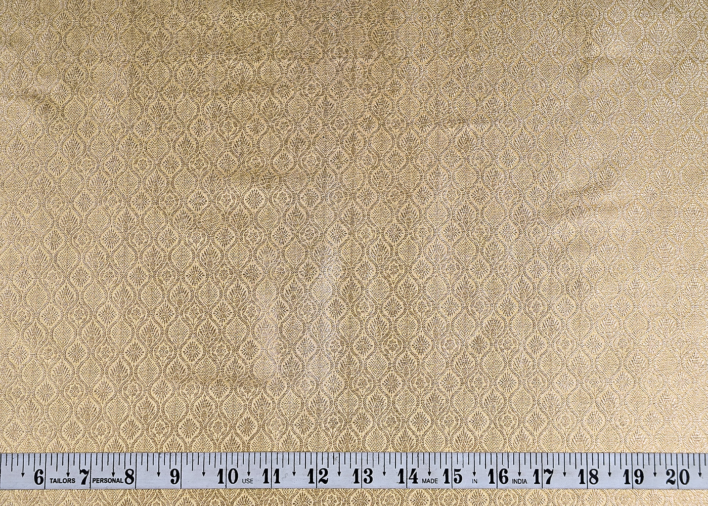 (Pre-Cut 1.6 MTR) Cream Banarasi Brocade Fabric With All Over Golden Zari Handloom 18799