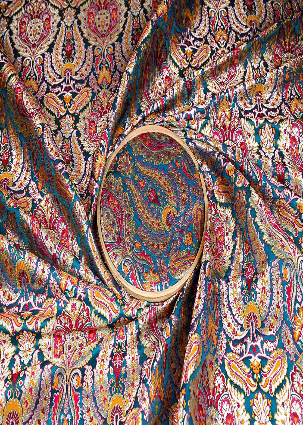 (Pre-Cut-1.5-MTR)-Teal-Blue-Banarasi-Brocade-Fabric-With-All-Over-Thread-And-Zari-Handloom-18800