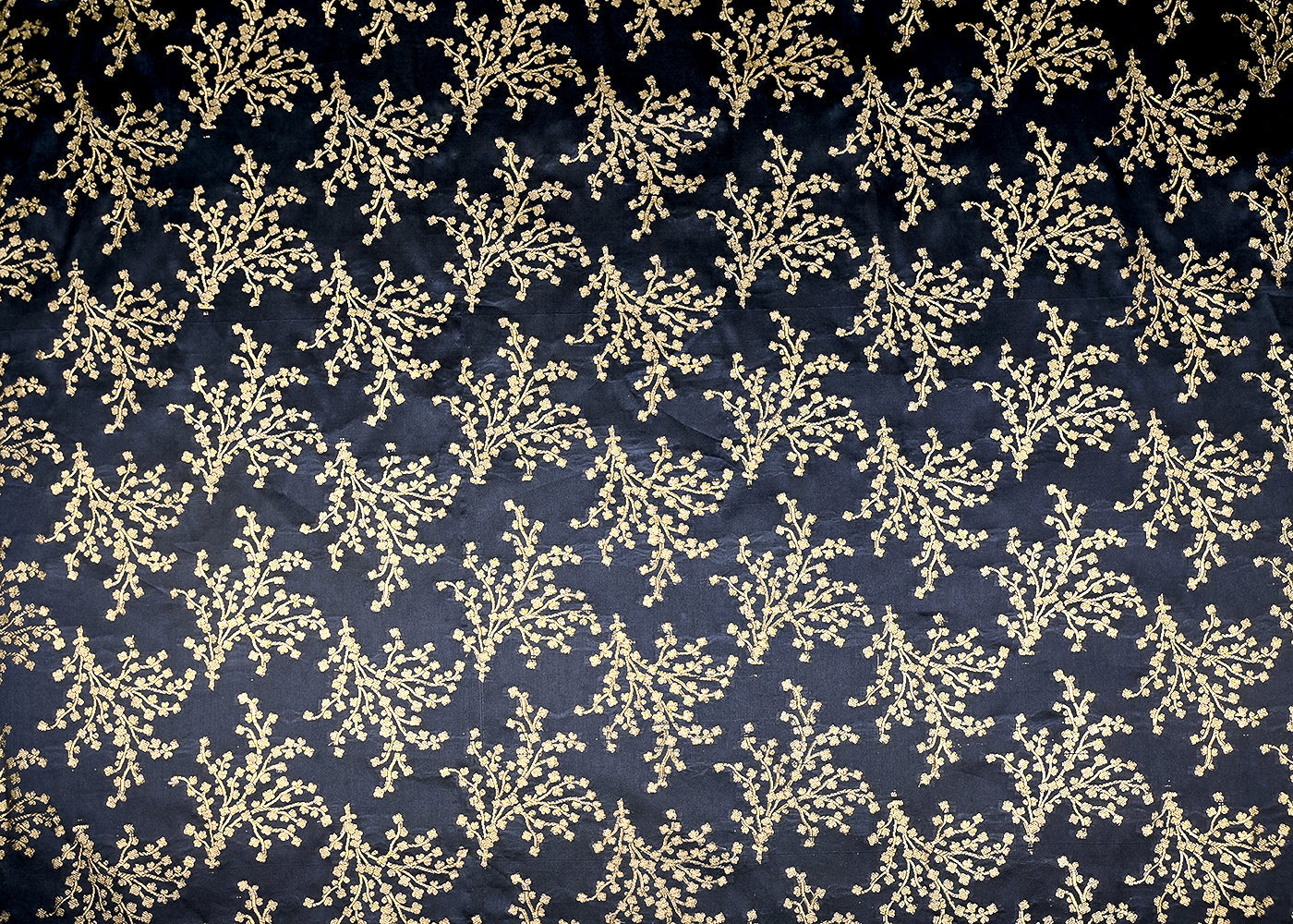 (Pre-Cut 1.9 Mtr) Black Banarasi Brocade Fabric With All Over Zari Handloom 18810