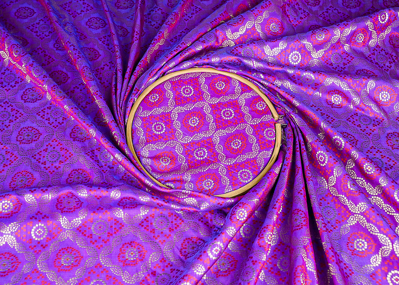 (Pre-Cut 1 Mtr) Purple Banarasi Brocade Fabric With All Over Thread And Zari Handloom 18812