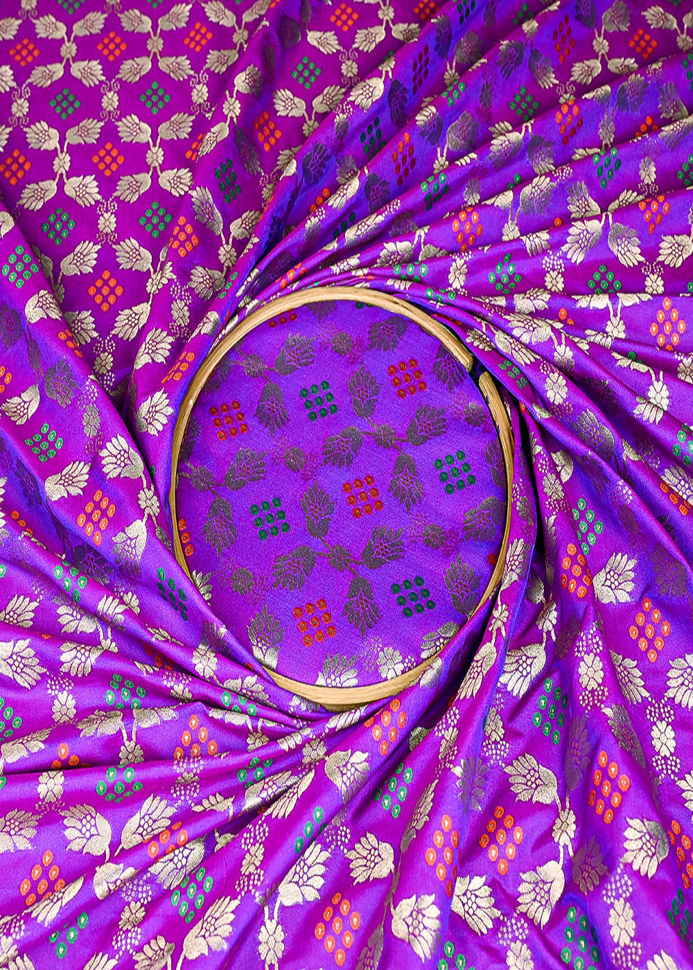 (Pre-Cut-1.45-Mtr)-Purple-Banarasi-Brocade-Fabric-With-All-Over-Thread-And-Zari-Handloom-18813