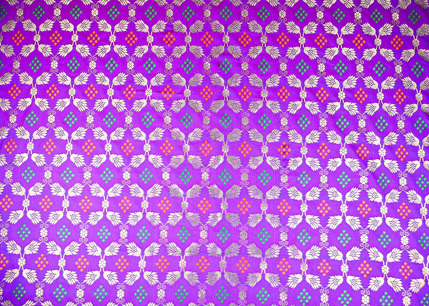 (Pre-Cut 1.45 Mtr) Purple Banarasi Brocade Fabric With All Over Thread And Zari Handloom 18813