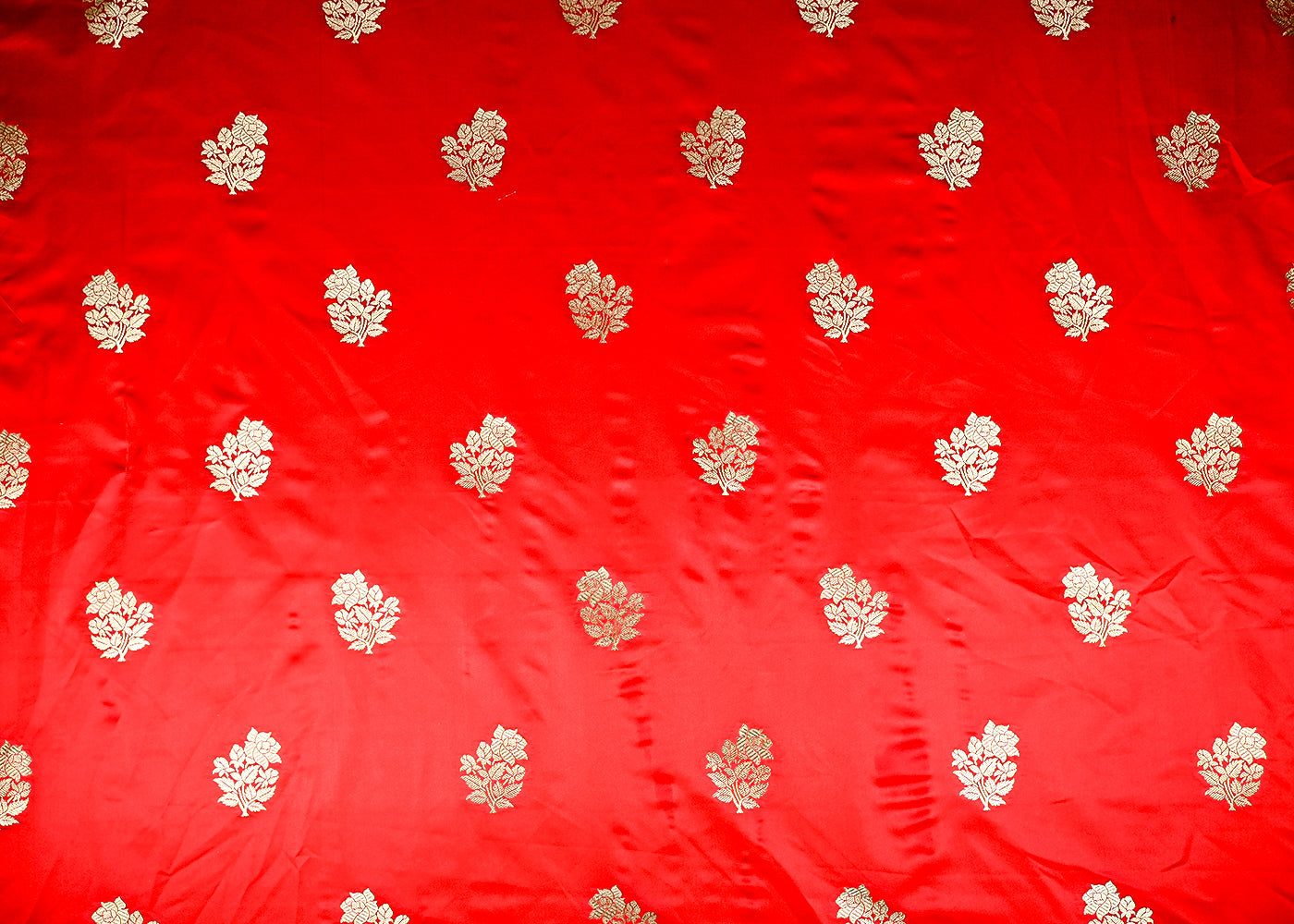 (Pre-Cut 1.9 Mtr) Red Banarasi Brocade Fabric With All Over Zari Handloom 18815