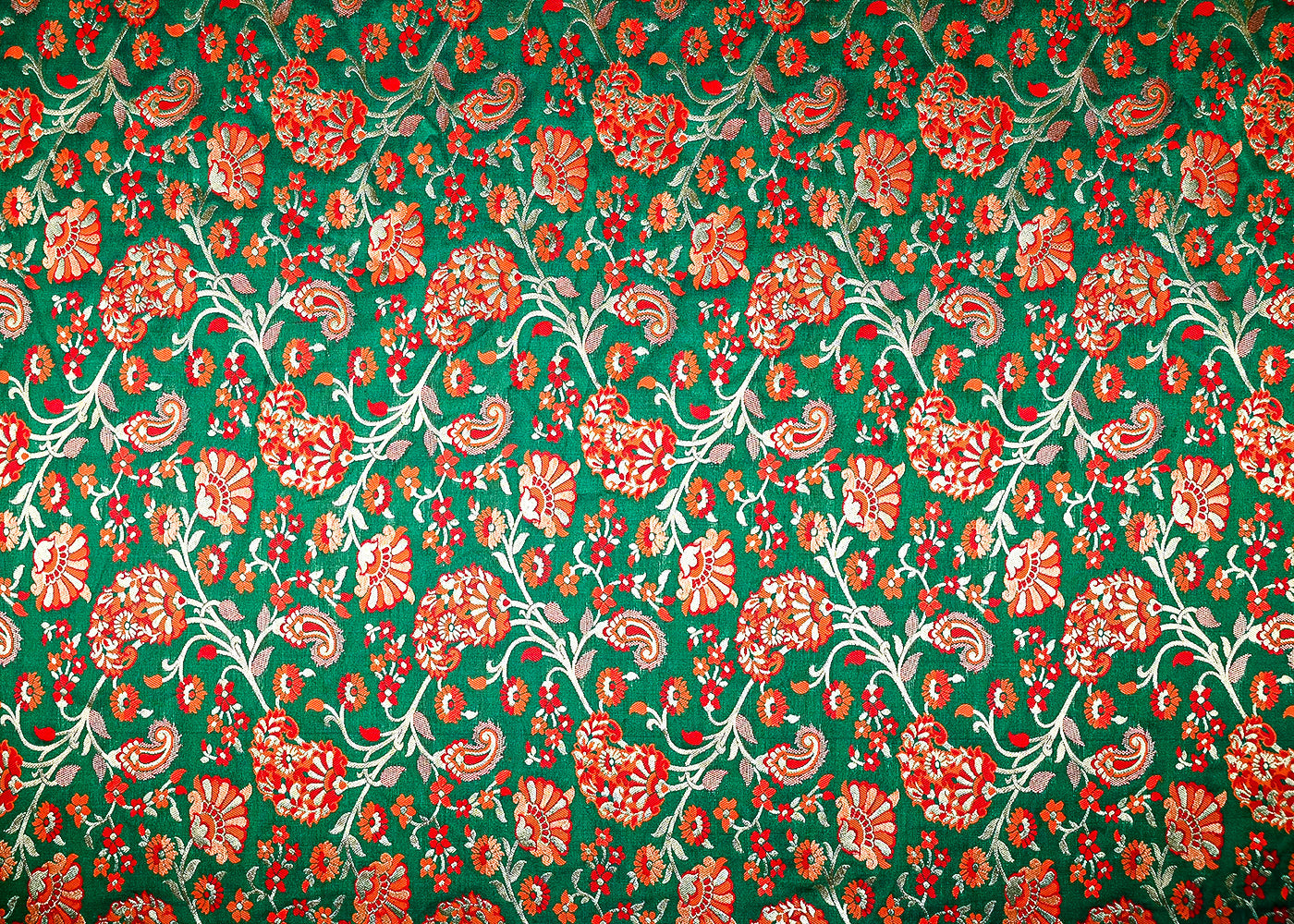 (Pre-Cut 2.3 Mtr) Green Banarasi Brocade Fabric With All Over Thread And Zari Handloom 18820