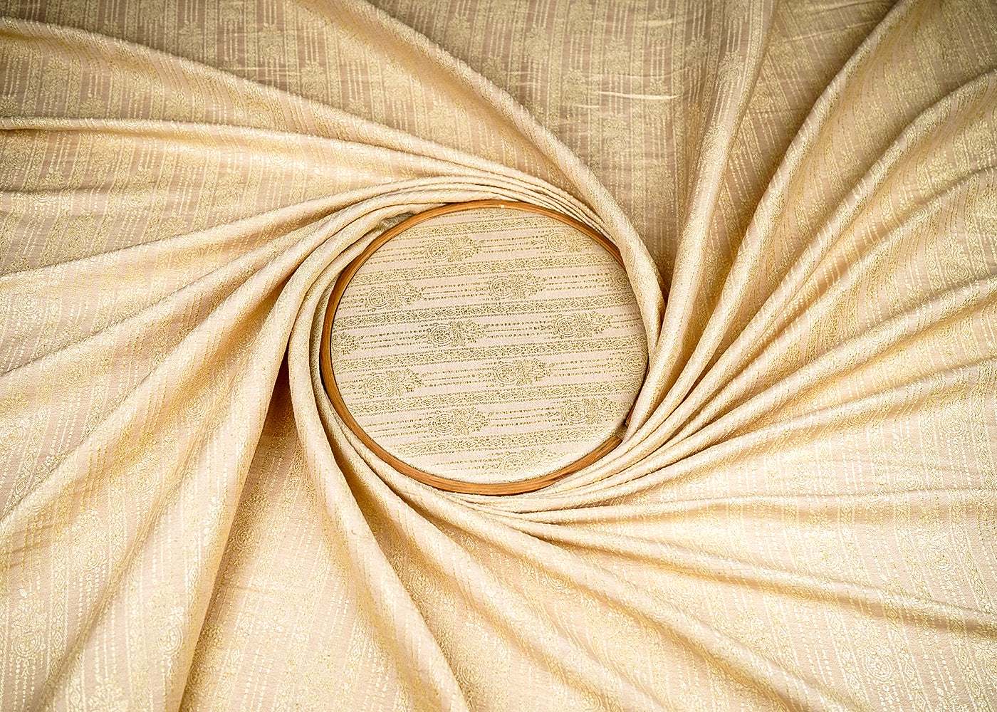 (Pre-Cut 1 Mtr) Golden Moonga Silk Fabric With All Over Zari Handloom 18826