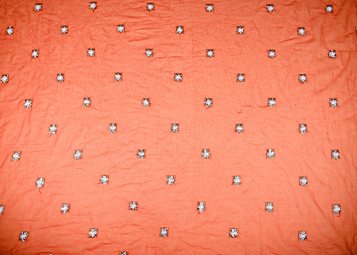 (Pre-Cut 2.1 Mtr) Red Net Fabric With All Over Sequins, Katdana And Bead Work 18834