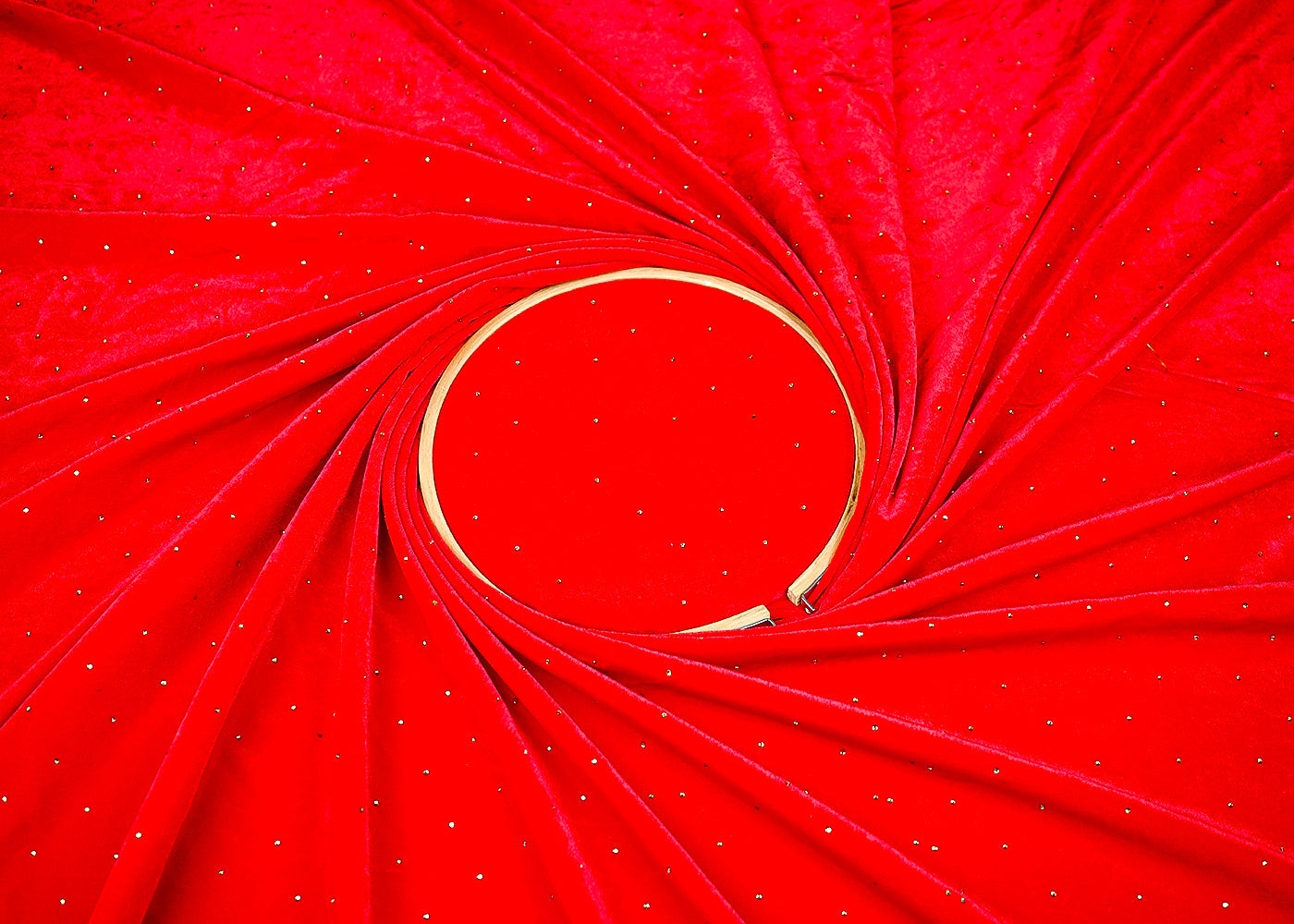 (Pre-Cut 3.1 Mtr) Red Velvet Fabric With All Over Sarwoski Work 18836