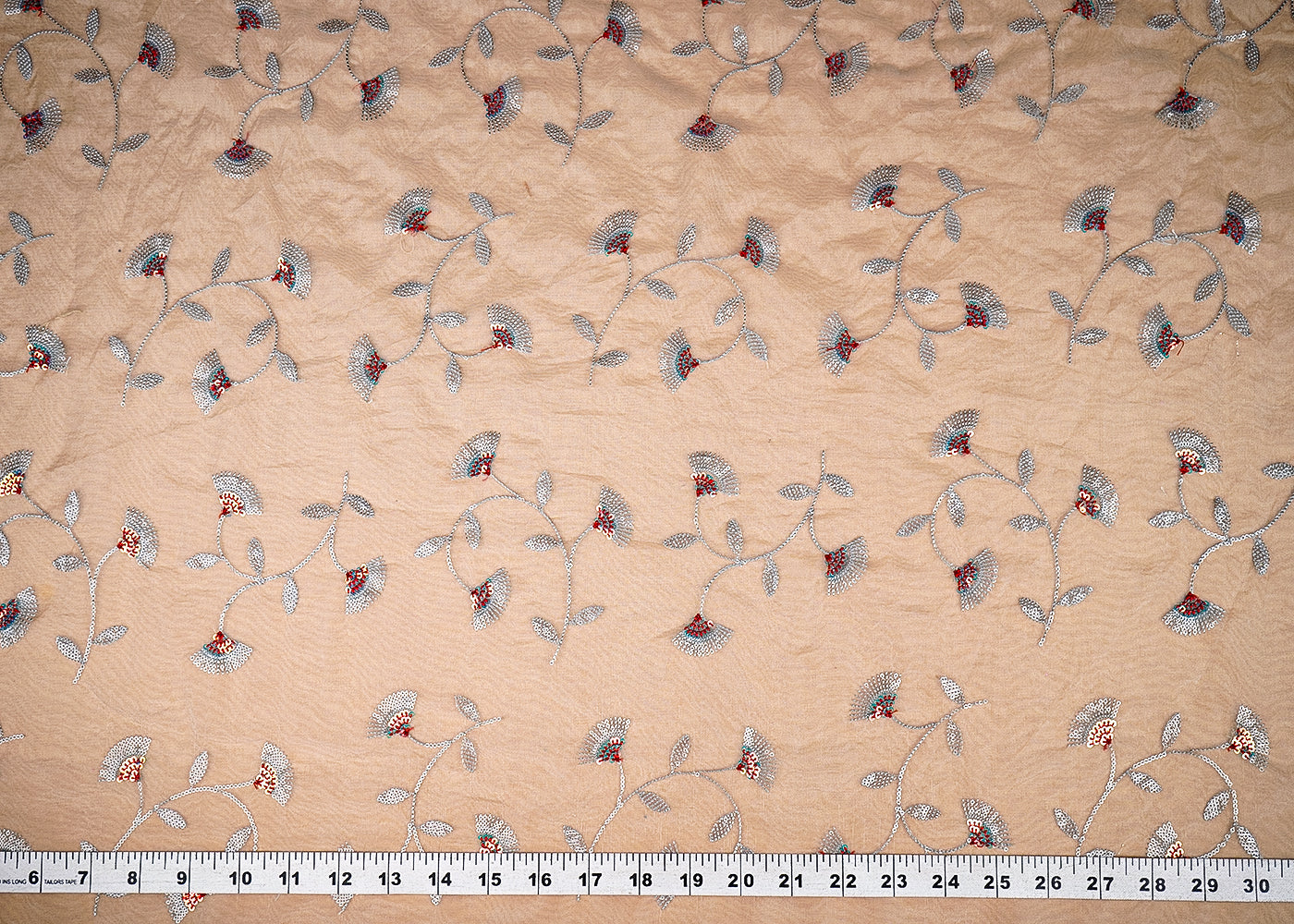 (Pre-Cut 3 Mtr) Grey Organza  Fabric With All Over Sequins Work 18842