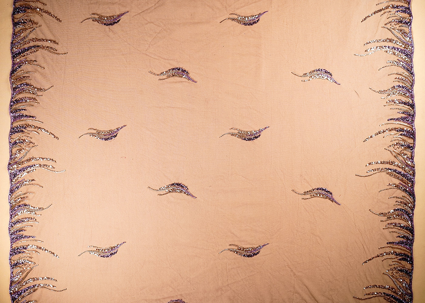 (Pre-Cut-2.1-Mtr)-Purple-Net-Fabric-With-All-Over-Katdana-Sequins-And-Bead-Work-With-Two-Side-Border-18855-design-view