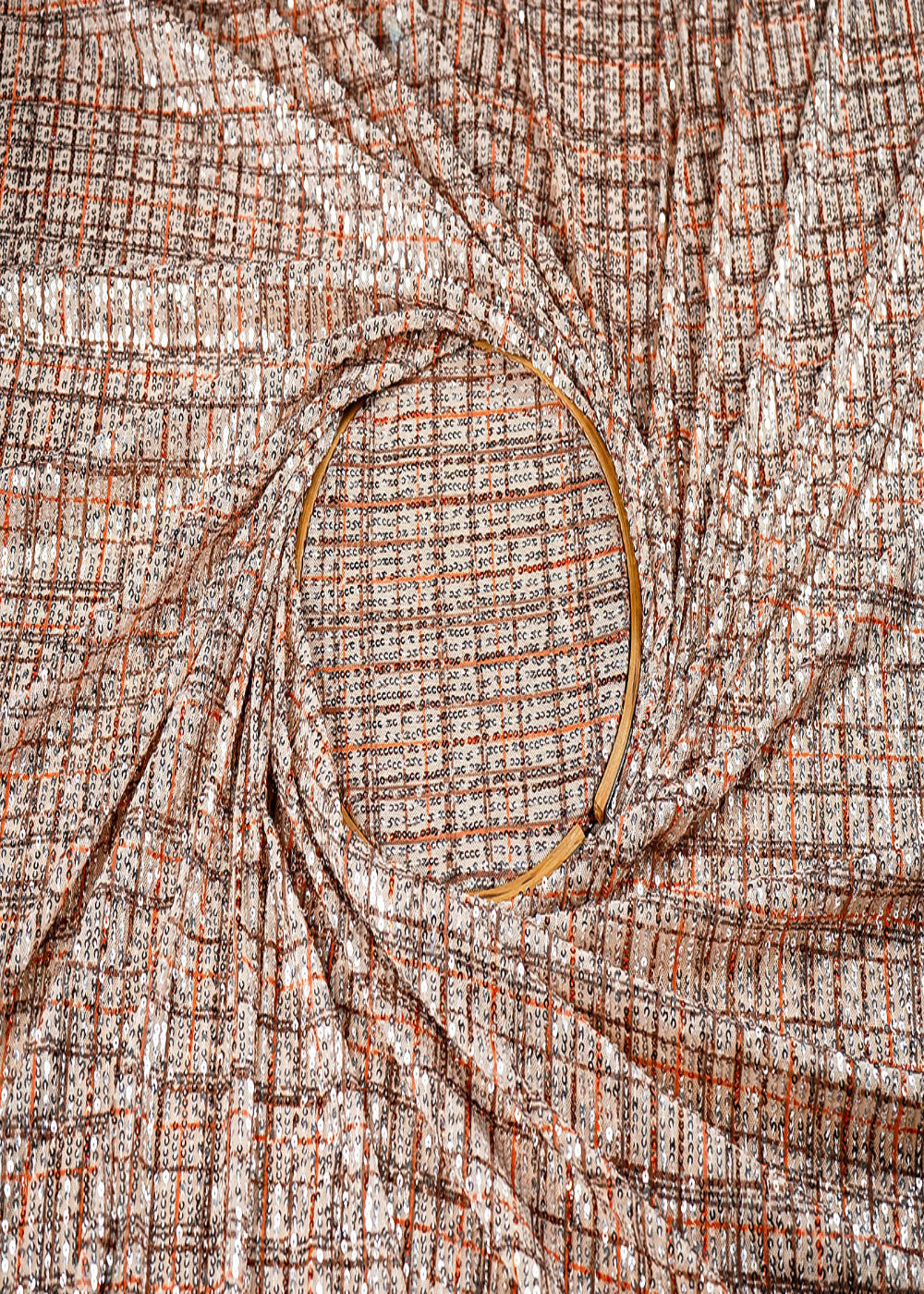 (Pre-Cut-3.6-Mtr)-Cream-Lycra-Net-Fabric-With-All-Over-Sequins-Work-18857
