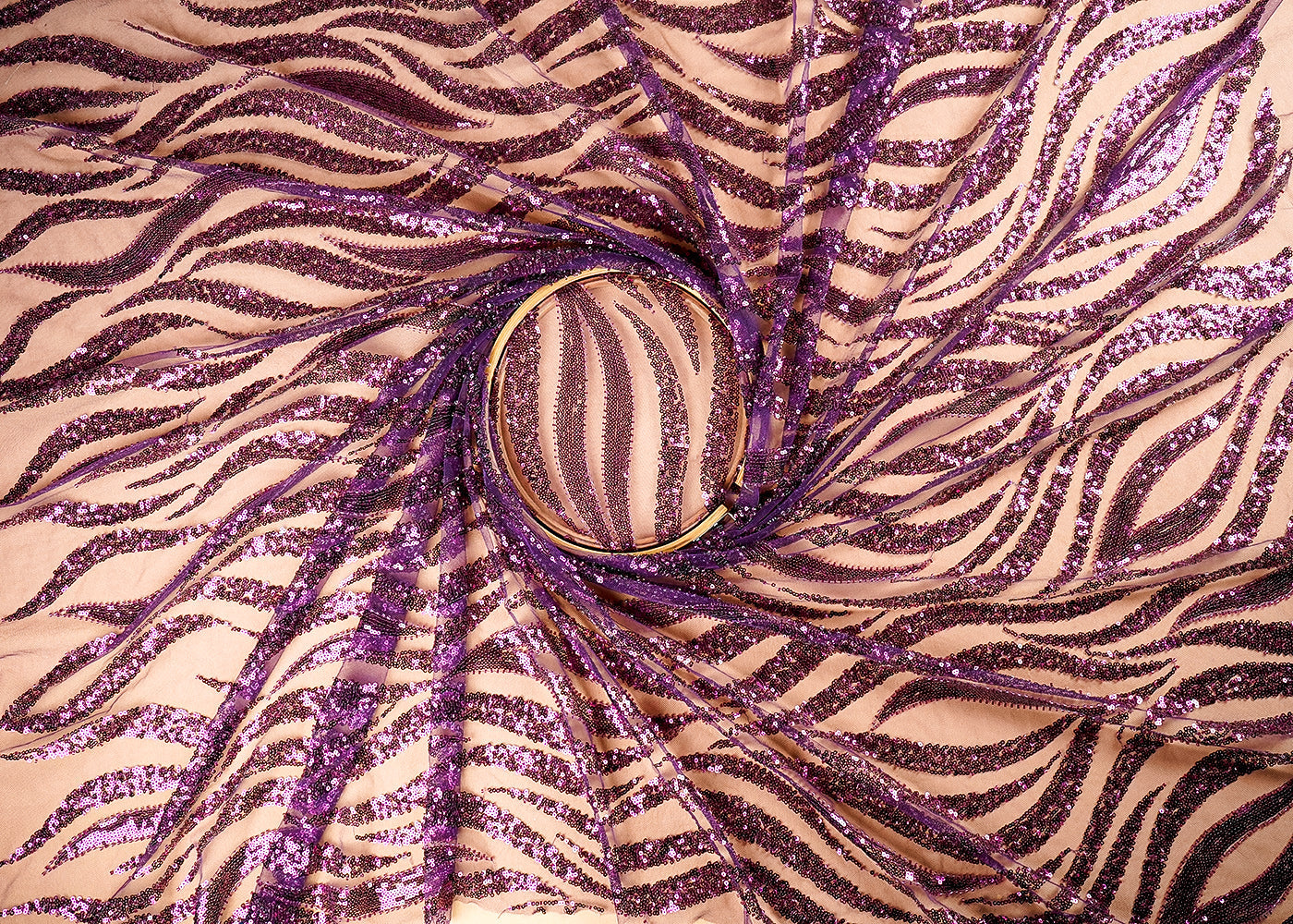 (Pre-Cut-1-Mtr)-Purple-Net-Fabric-With-All-Over-Sequins-And-Bead-Work-18858
