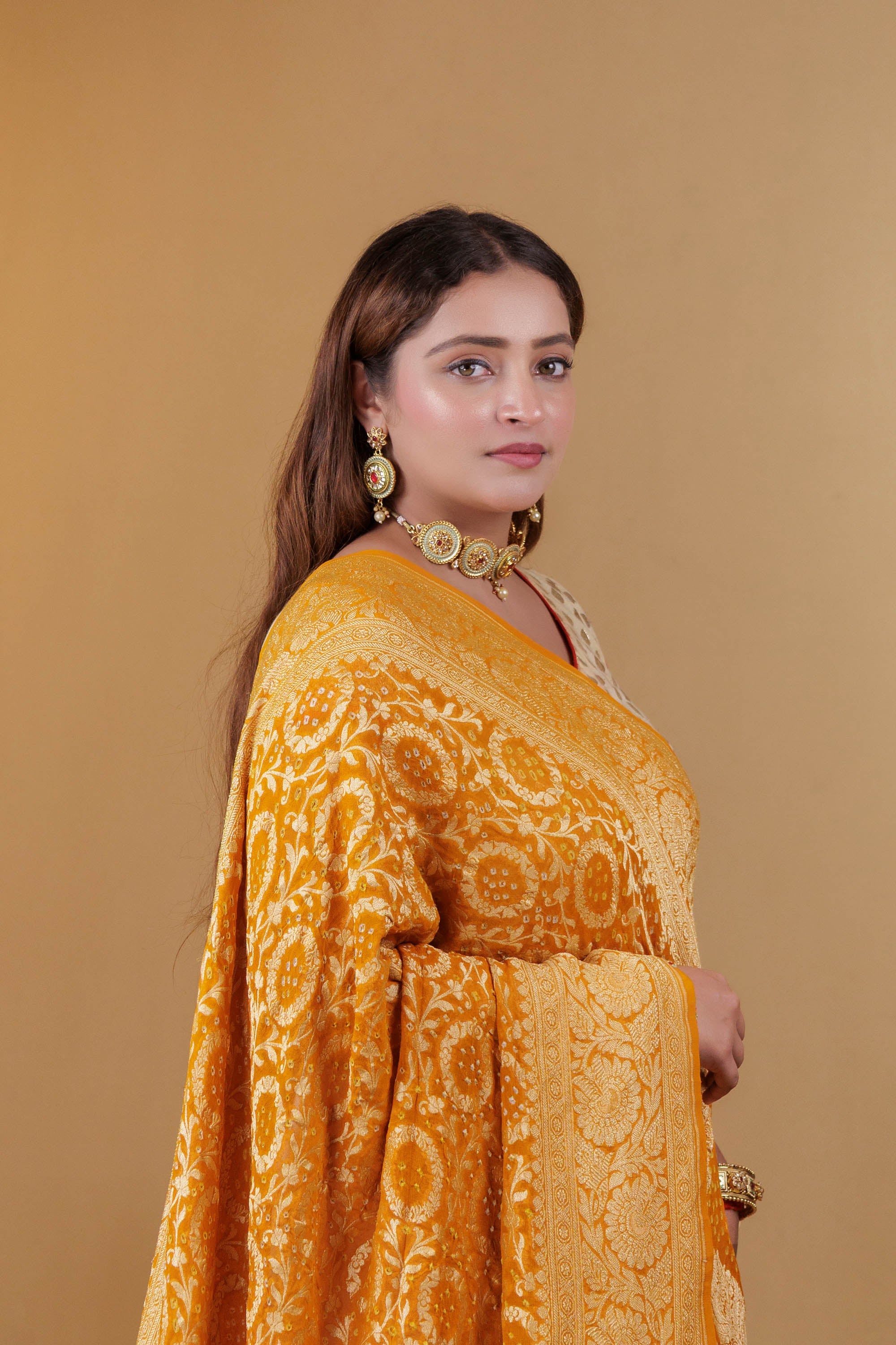 The Parampara -  Mustard Pure Georgette Bandhani Handloom Dupatta 18902