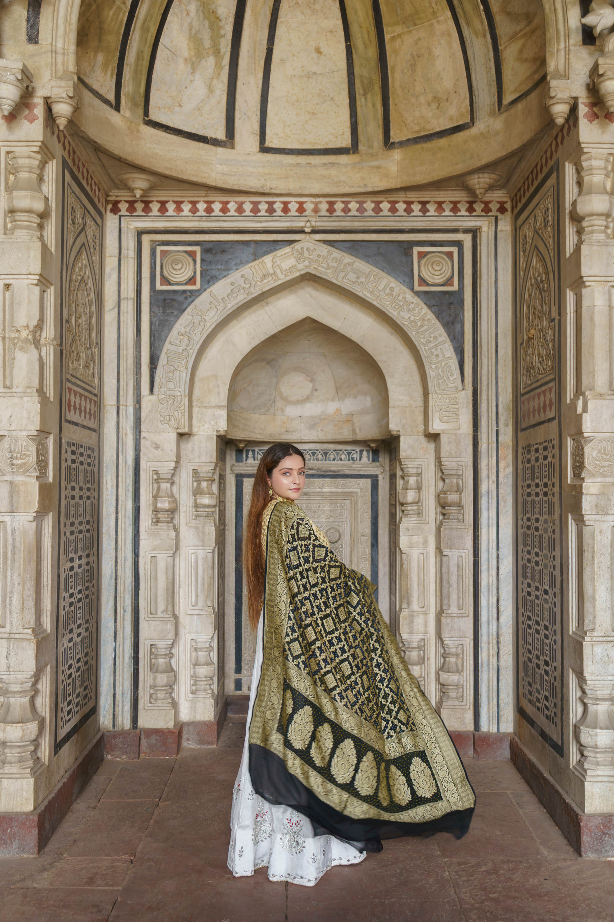 The Parampara -  Black Pure Georgette Bandhani Handloom Dupatta 18905