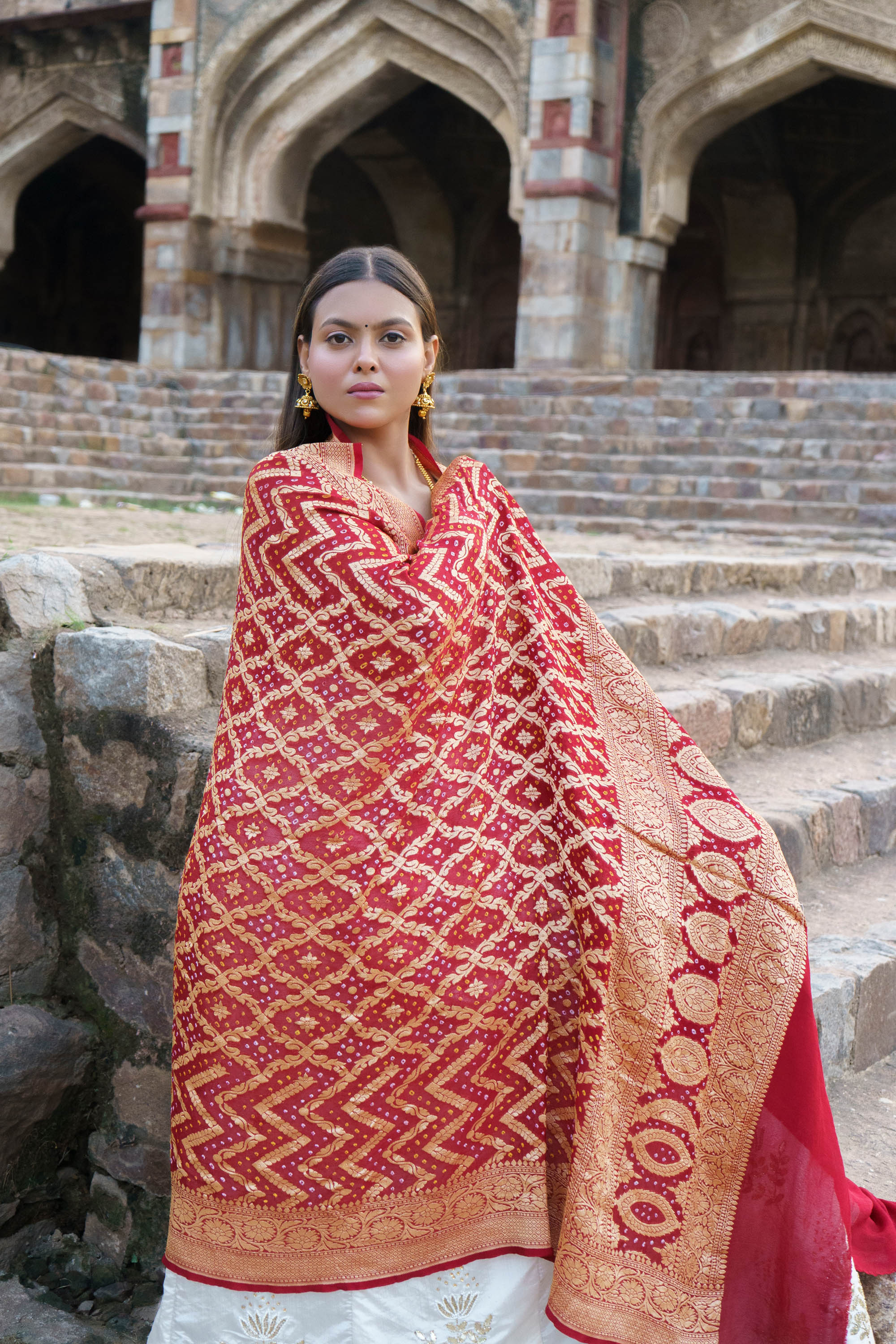 The Parampara -  Maroon Pure Georgette Bandhani Handloom Dupatta 18909