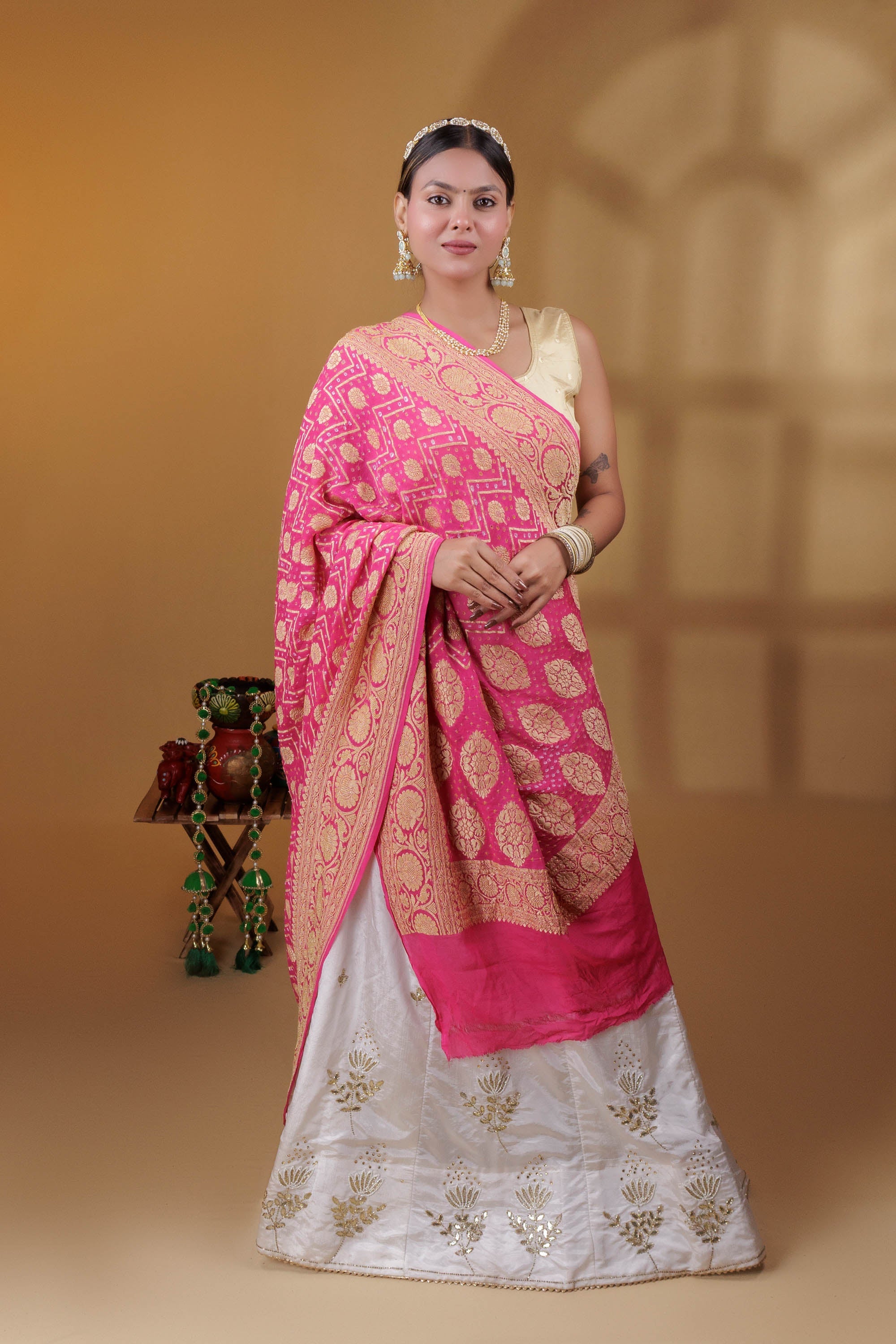 The Parampara -  Pink Pure Georgette Bandhani Handloom Dupatta 18911