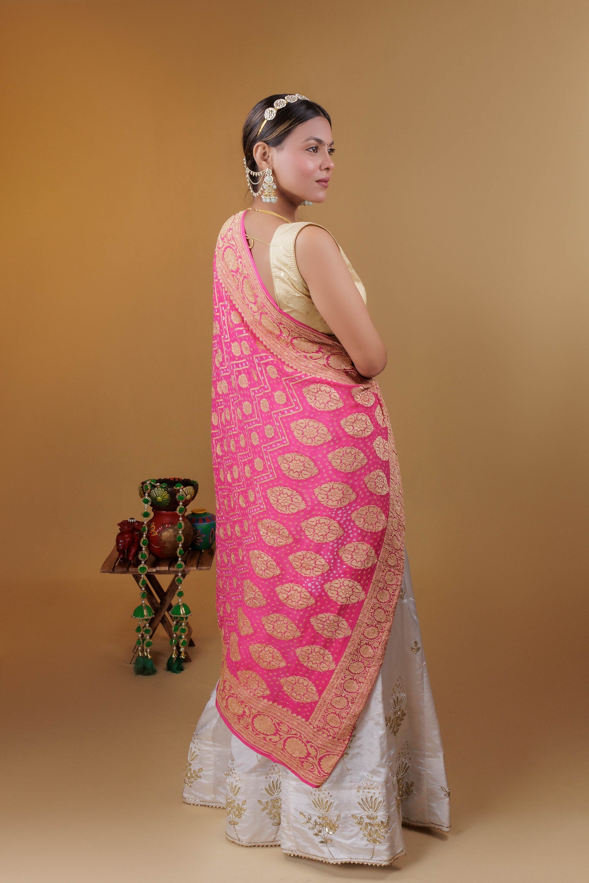 The Parampara -  Pink Pure Georgette Bandhani Handloom Dupatta 18911
