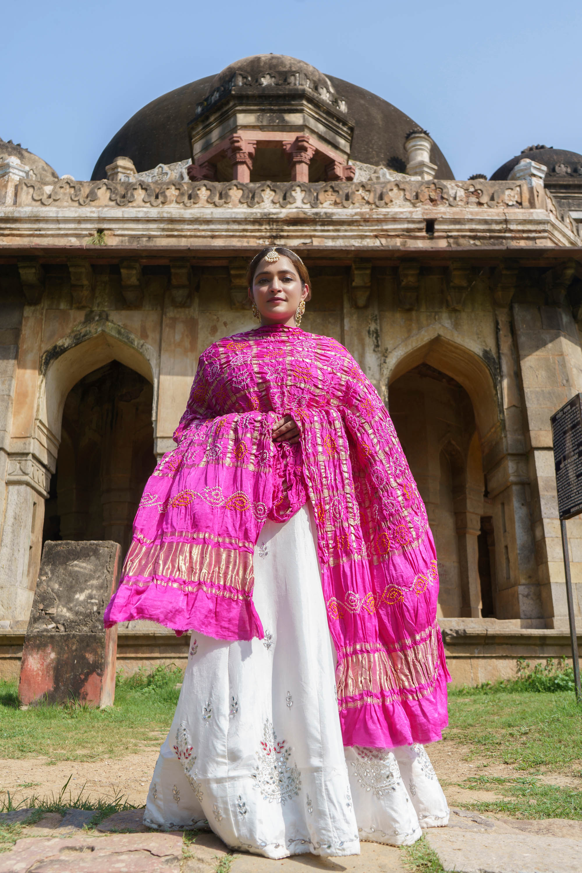 The Parampara -  Pink Pure Gharchola Satin Bandhani Handloom Dupatta 18914