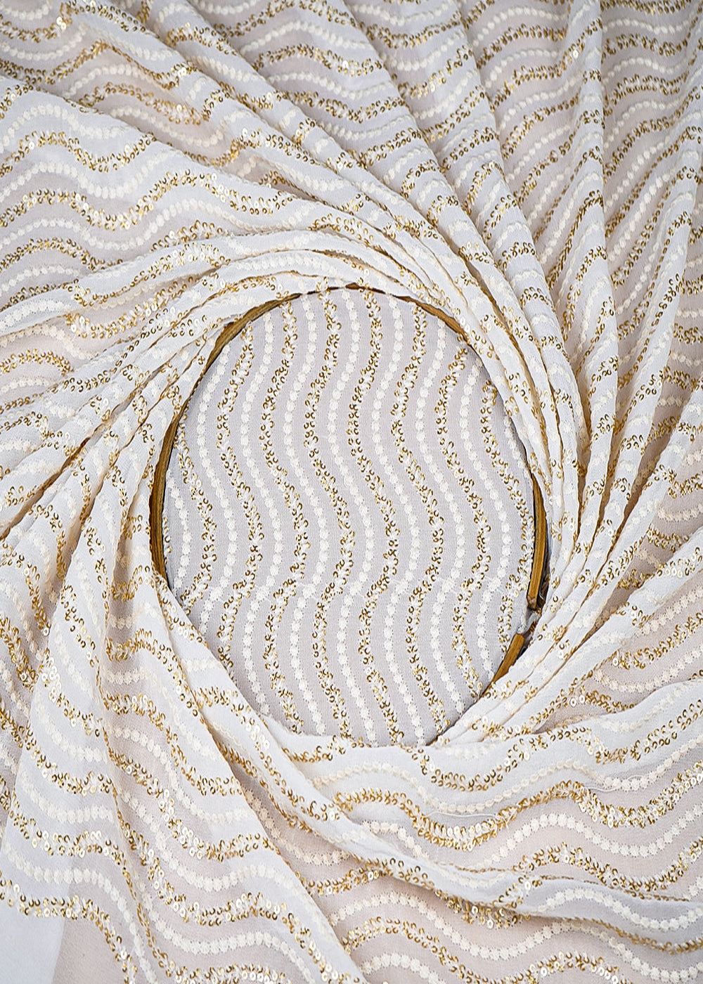 (Pre-Cut-2.2-MTR)-White-Georgette-Fabric-With-All-Over-Sequins-And-Thread-Work-18916