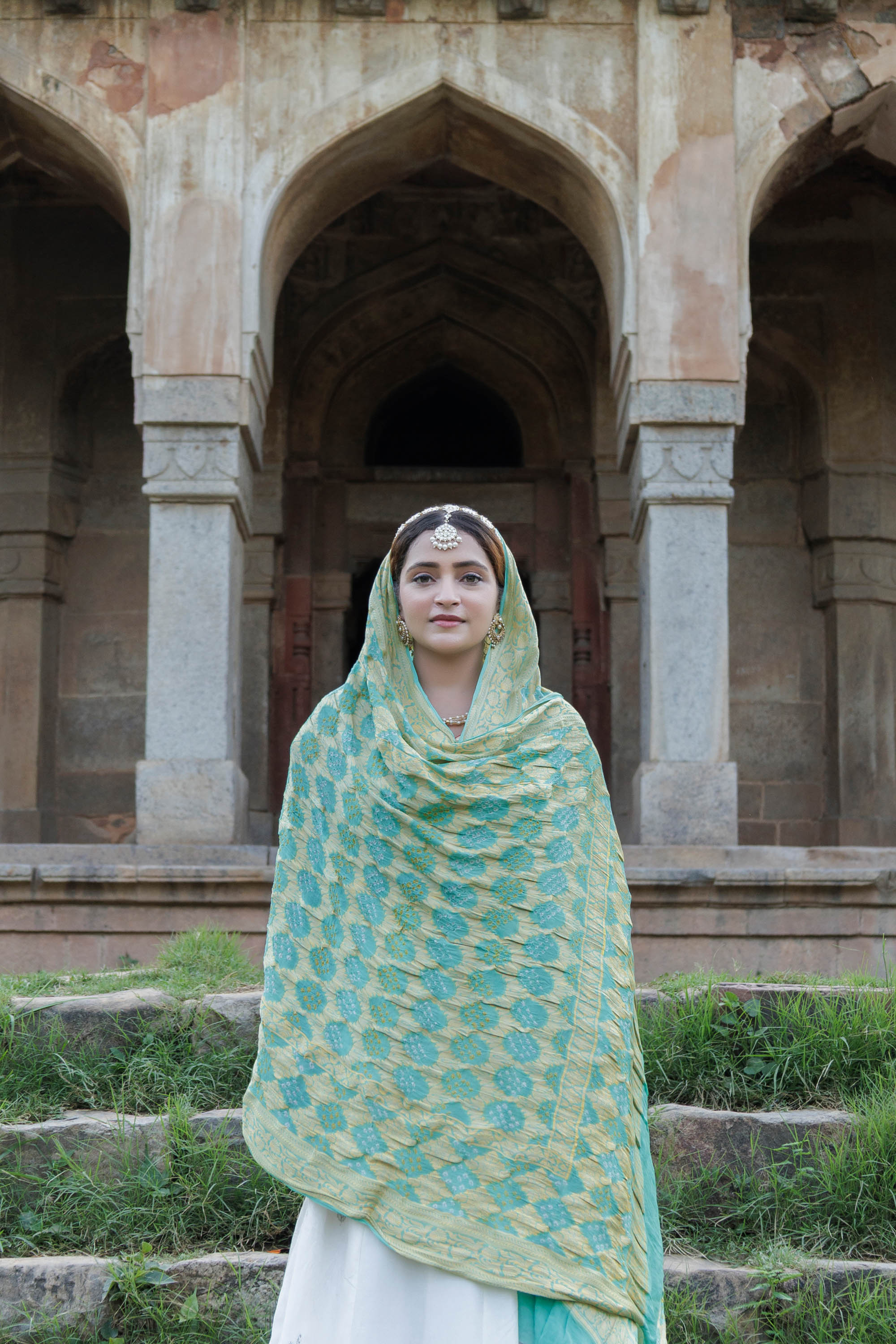 The Parampara -  Sea Green Pure Georgette Bandhani Handloom Dupatta 18916