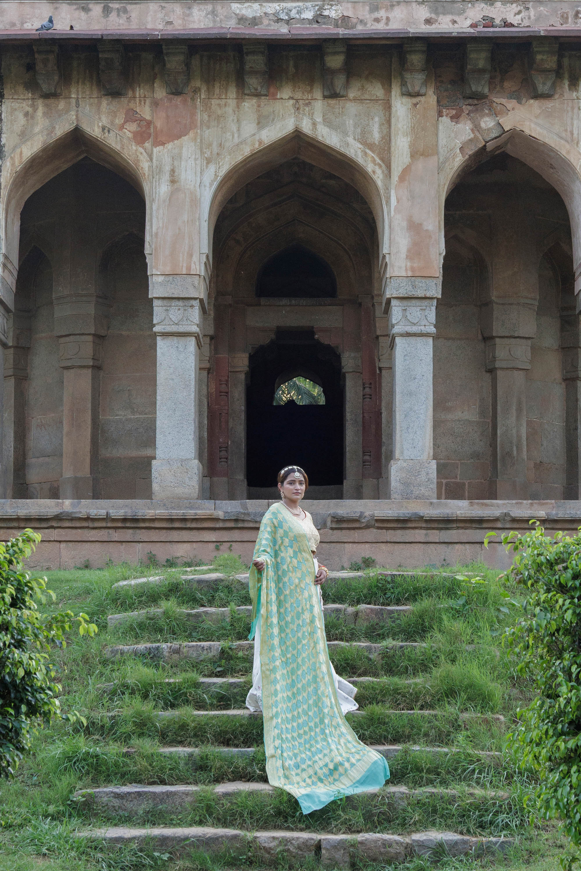 The Parampara -  Sea Green Pure Georgette Bandhani Handloom Dupatta 18916