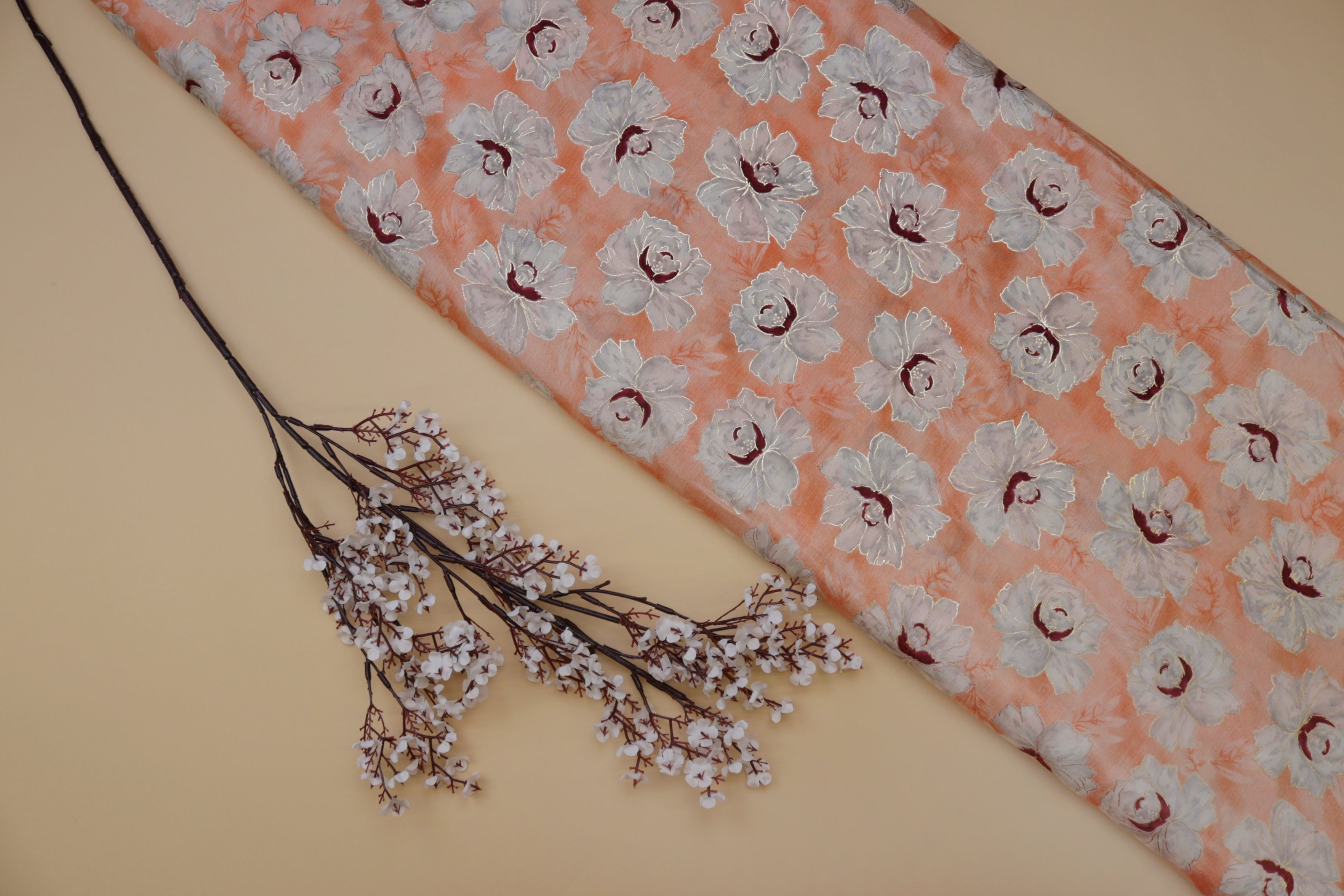 Dark Peach Floral Digital Printed Chinnon Chiffon Fabric